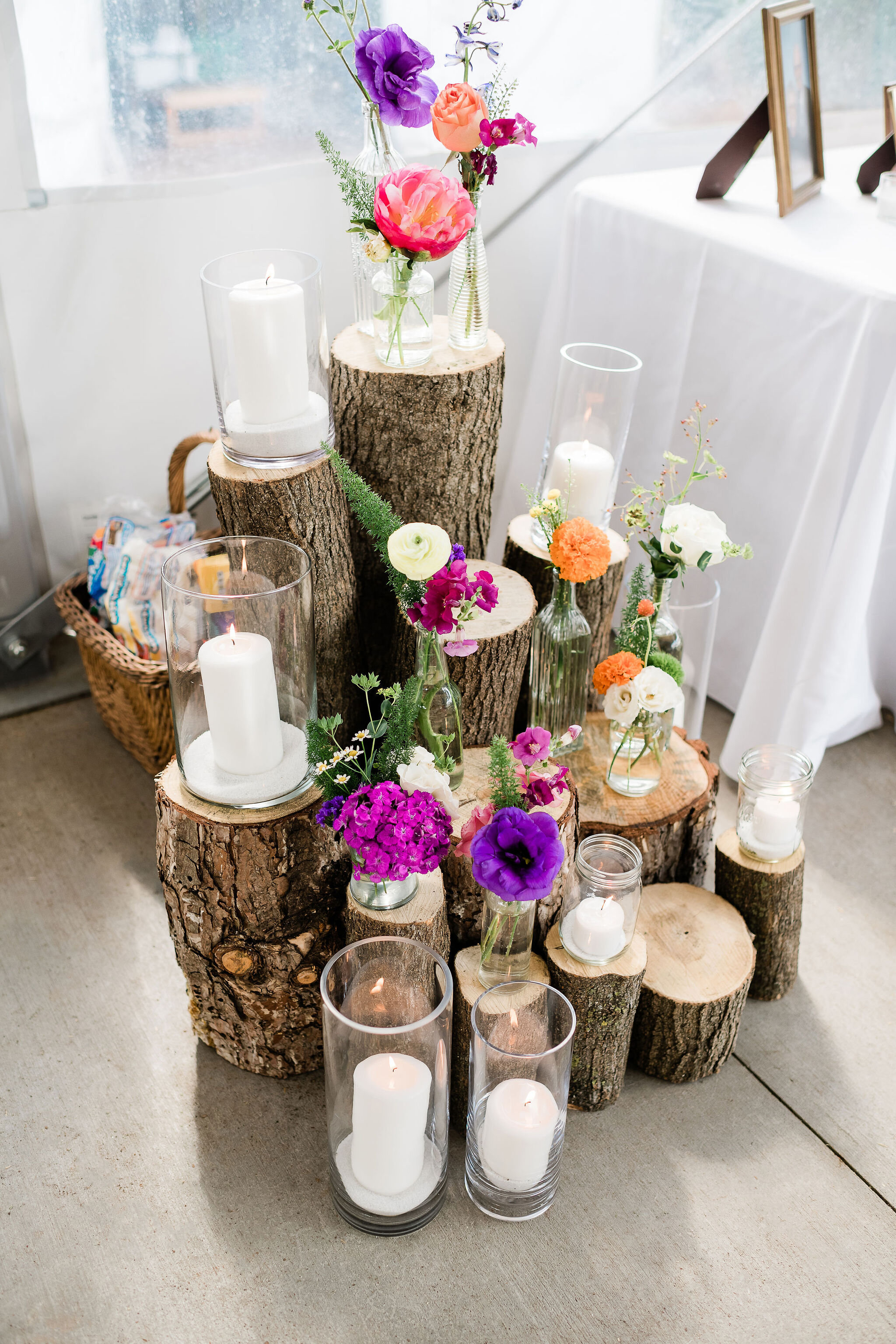Wooden and floral arrangement