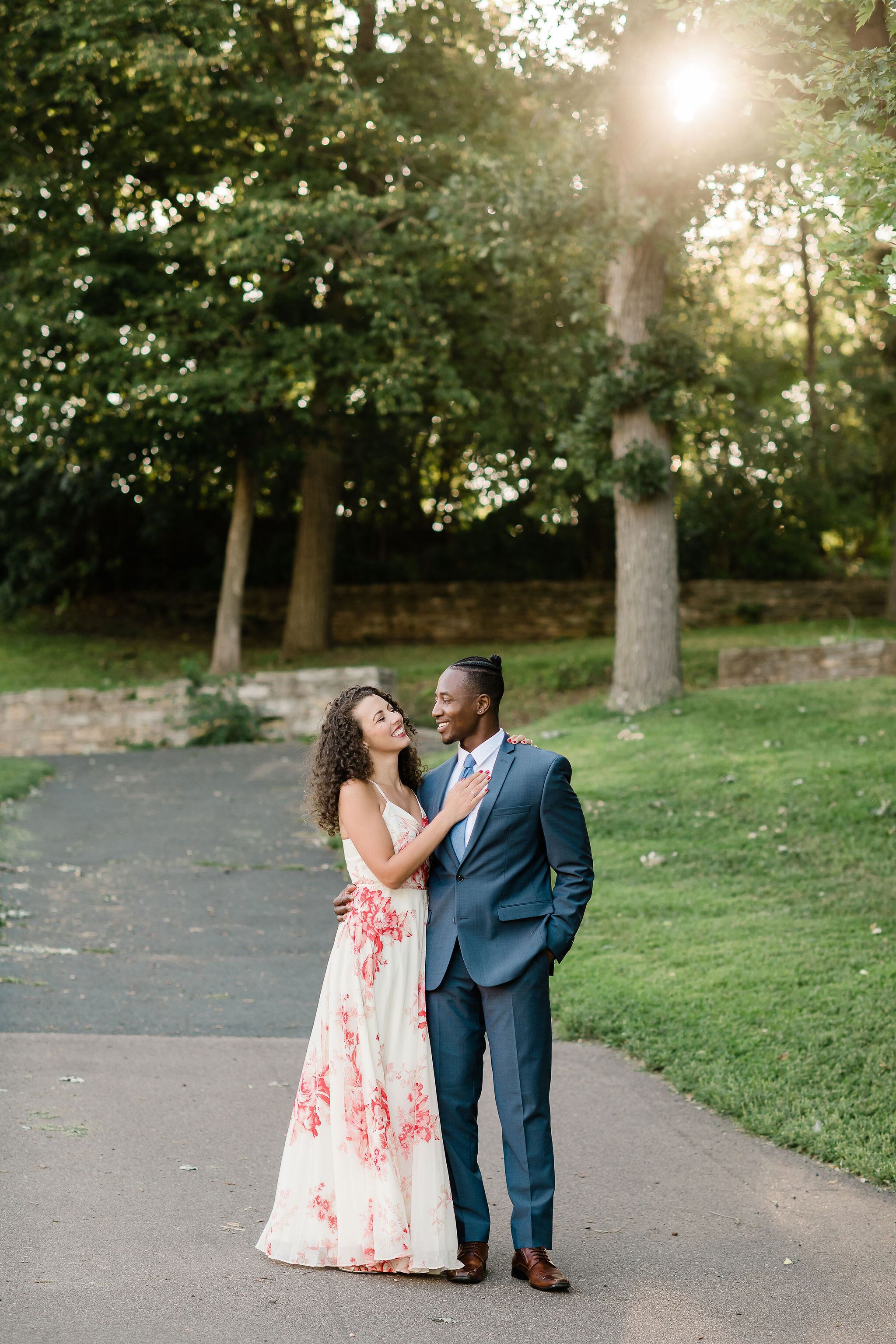 Engaged couple looking at each other