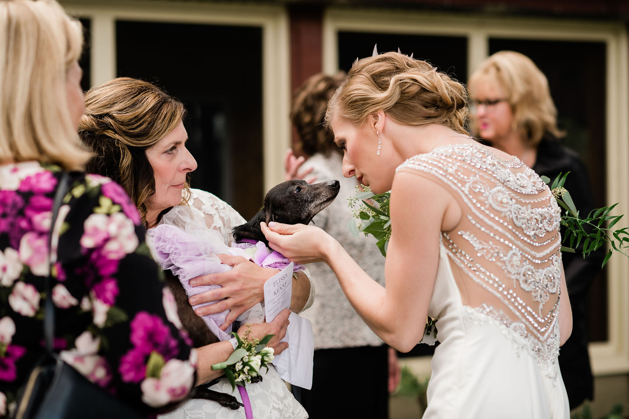 Bride talking to her dog