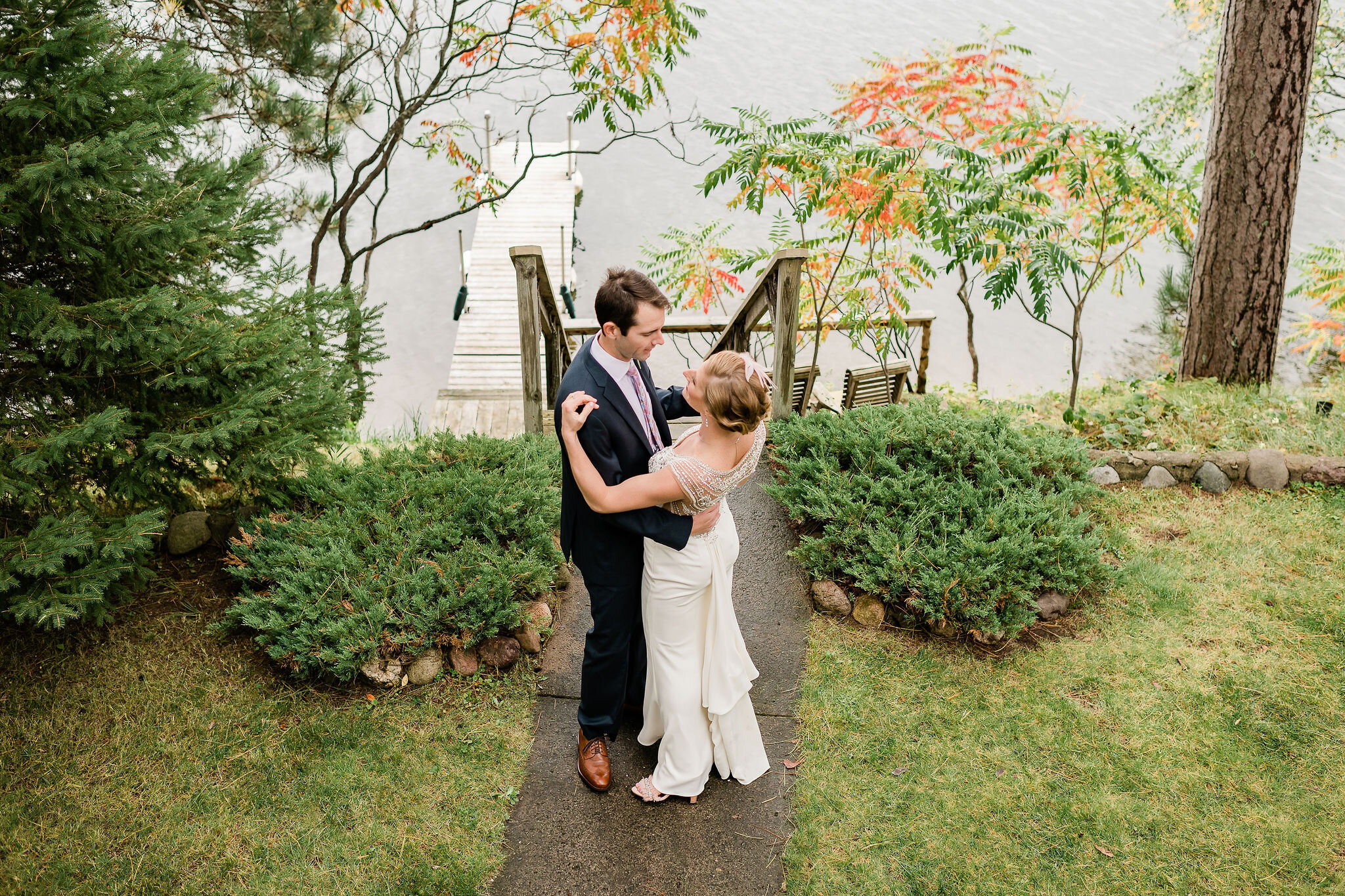 Bride and groom dancing