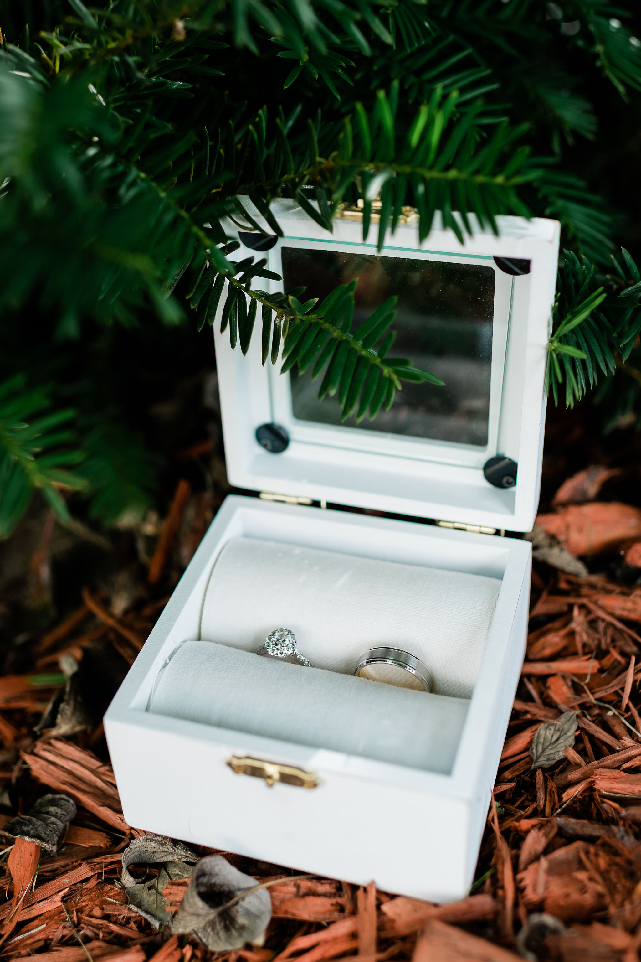 Wedding rings in a white ring box