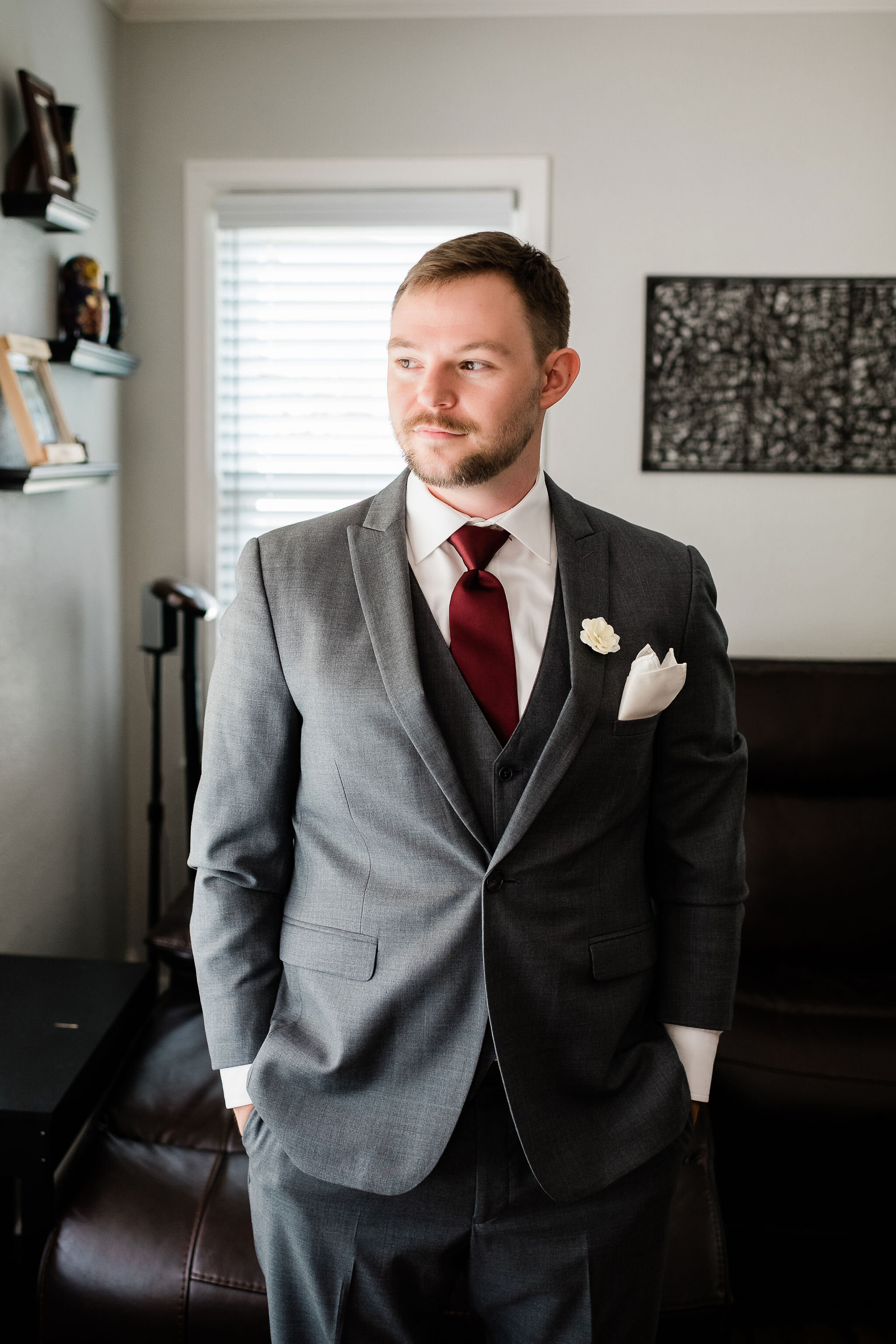 Groom looking out the window