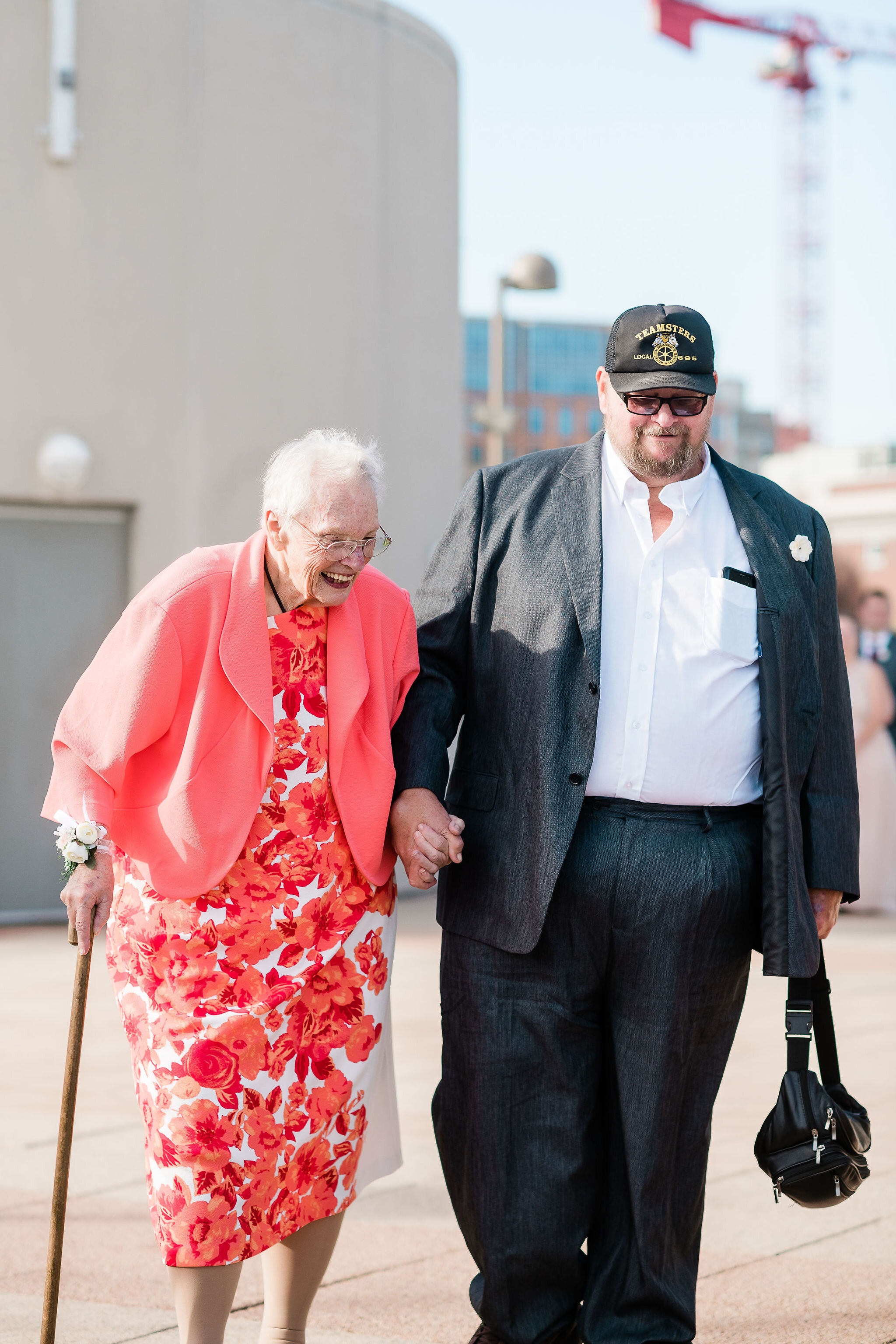 Bride's dad and grandmother walking down the aisle