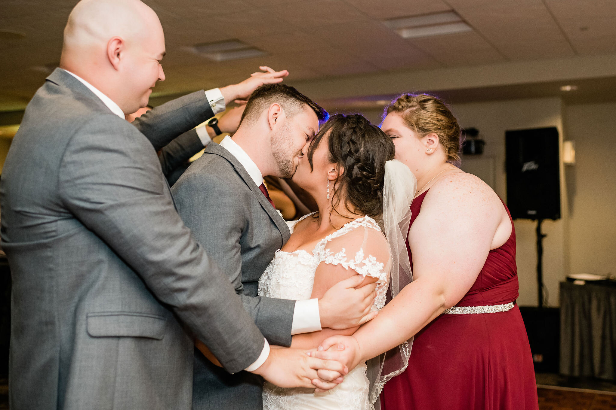 Bride and groom kissing