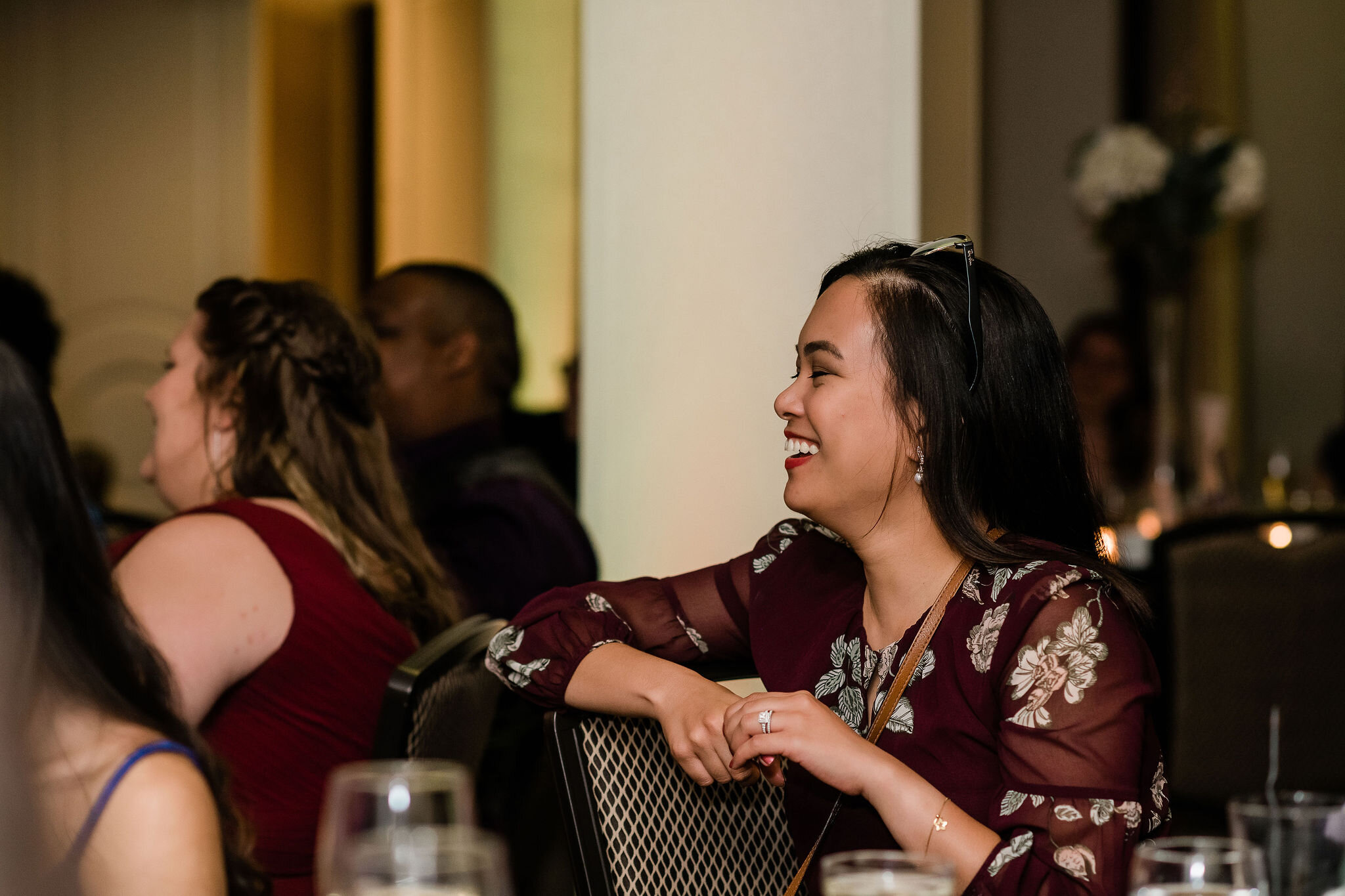 Wedding guest laughing