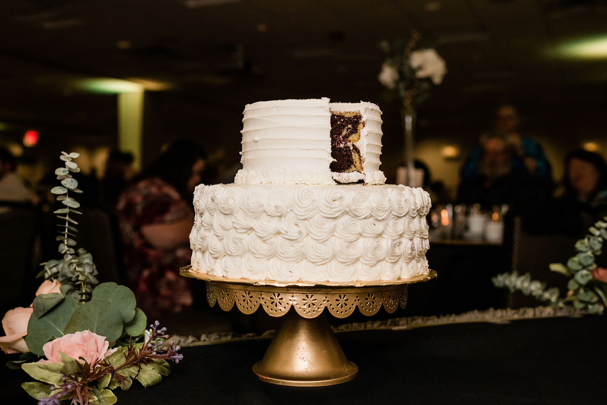 Wedding cake with first piece missing