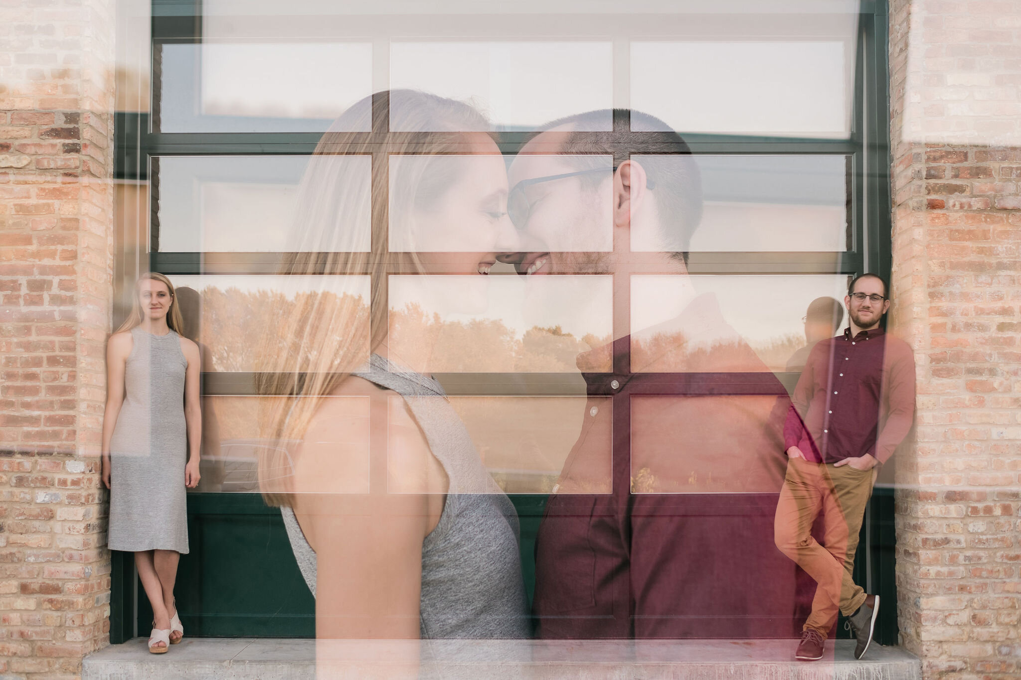 Double exposure of engaged couple