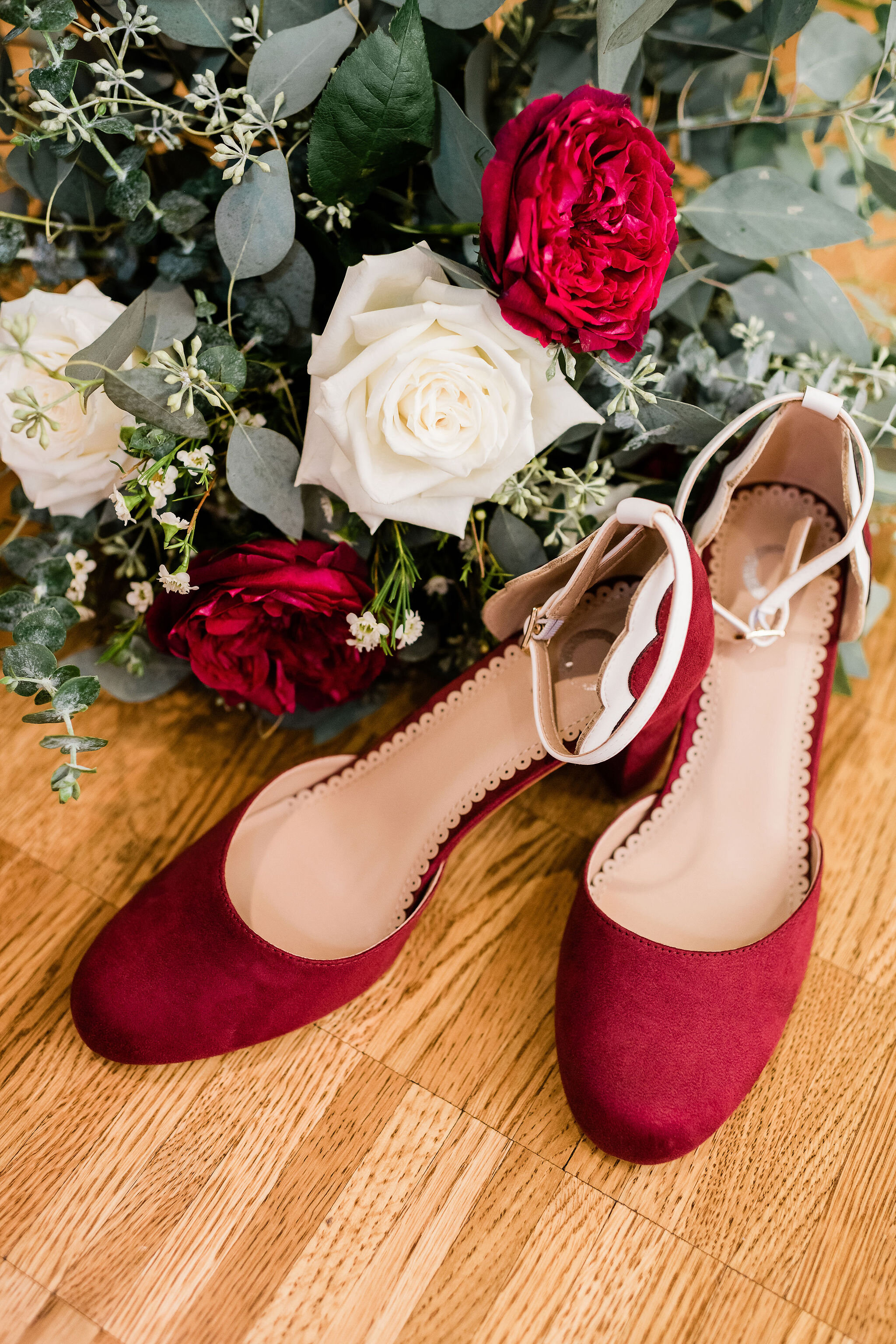 Bride's shoes and bouquet