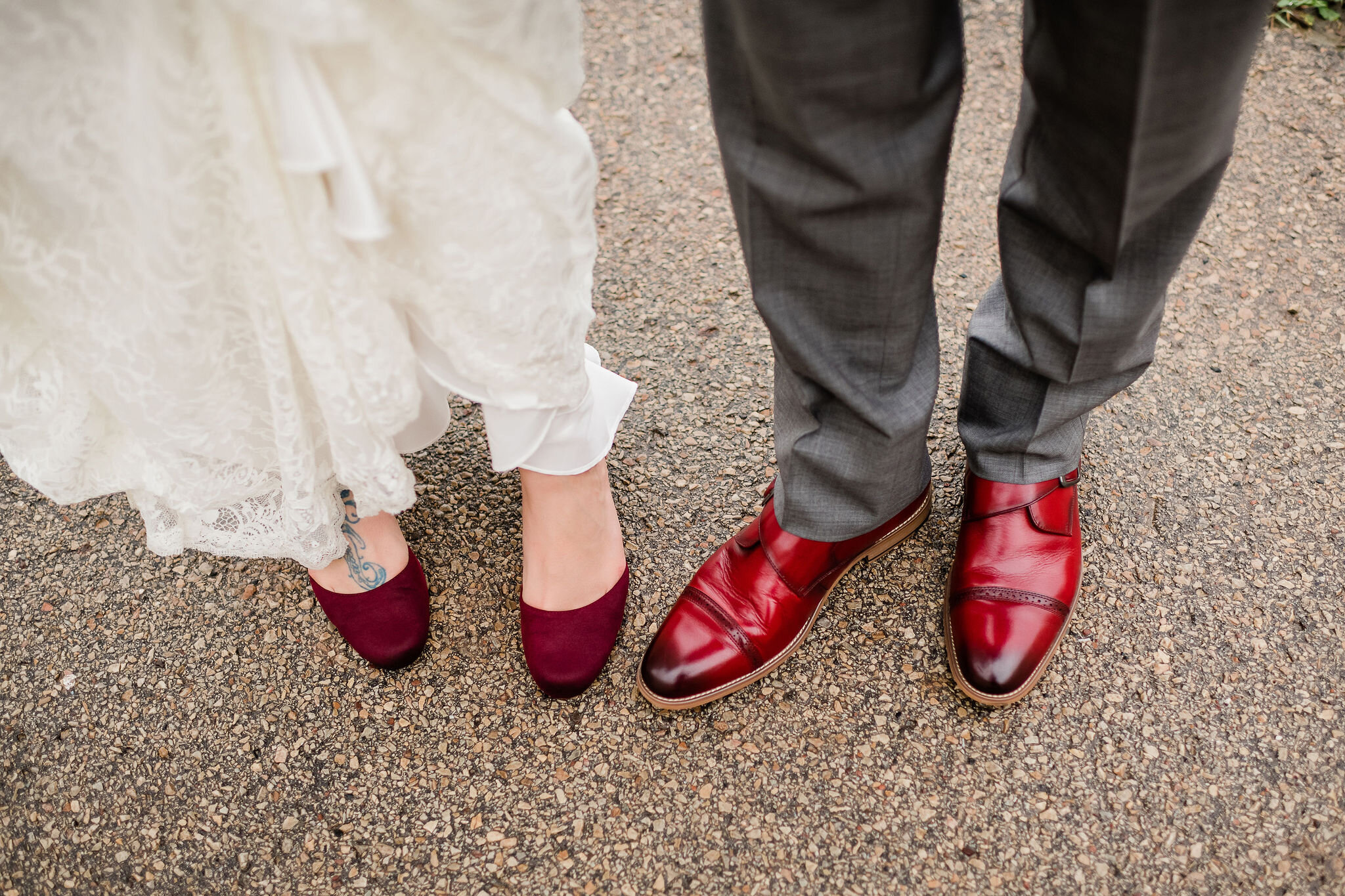Bride and groom's wet shoes