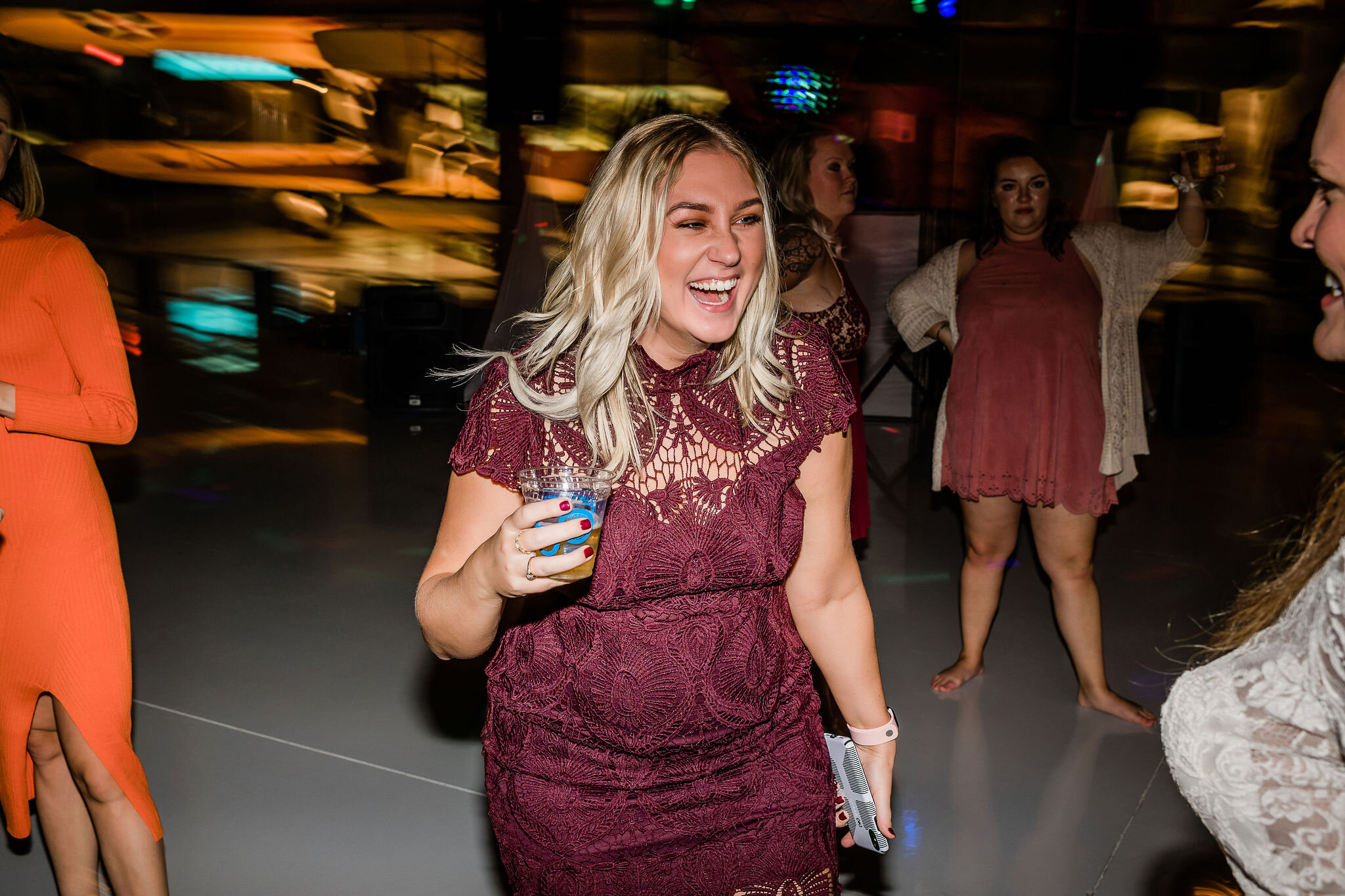 Wedding guests dancing