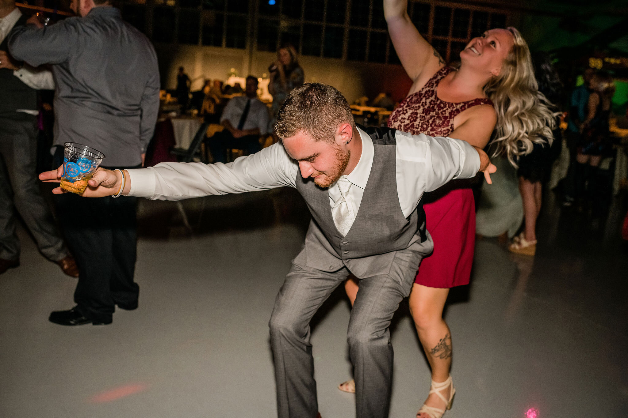 Wedding guests dancing