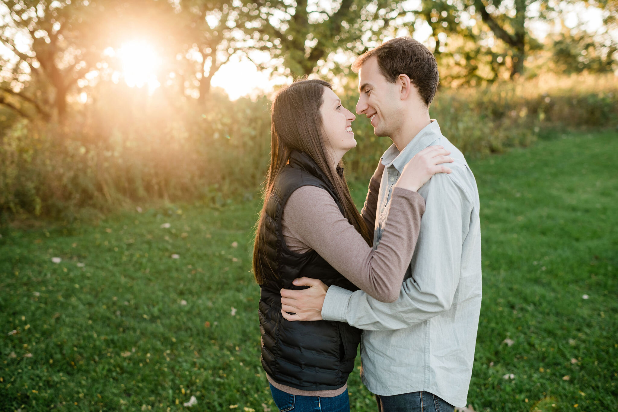 Engaged couple looking at each other