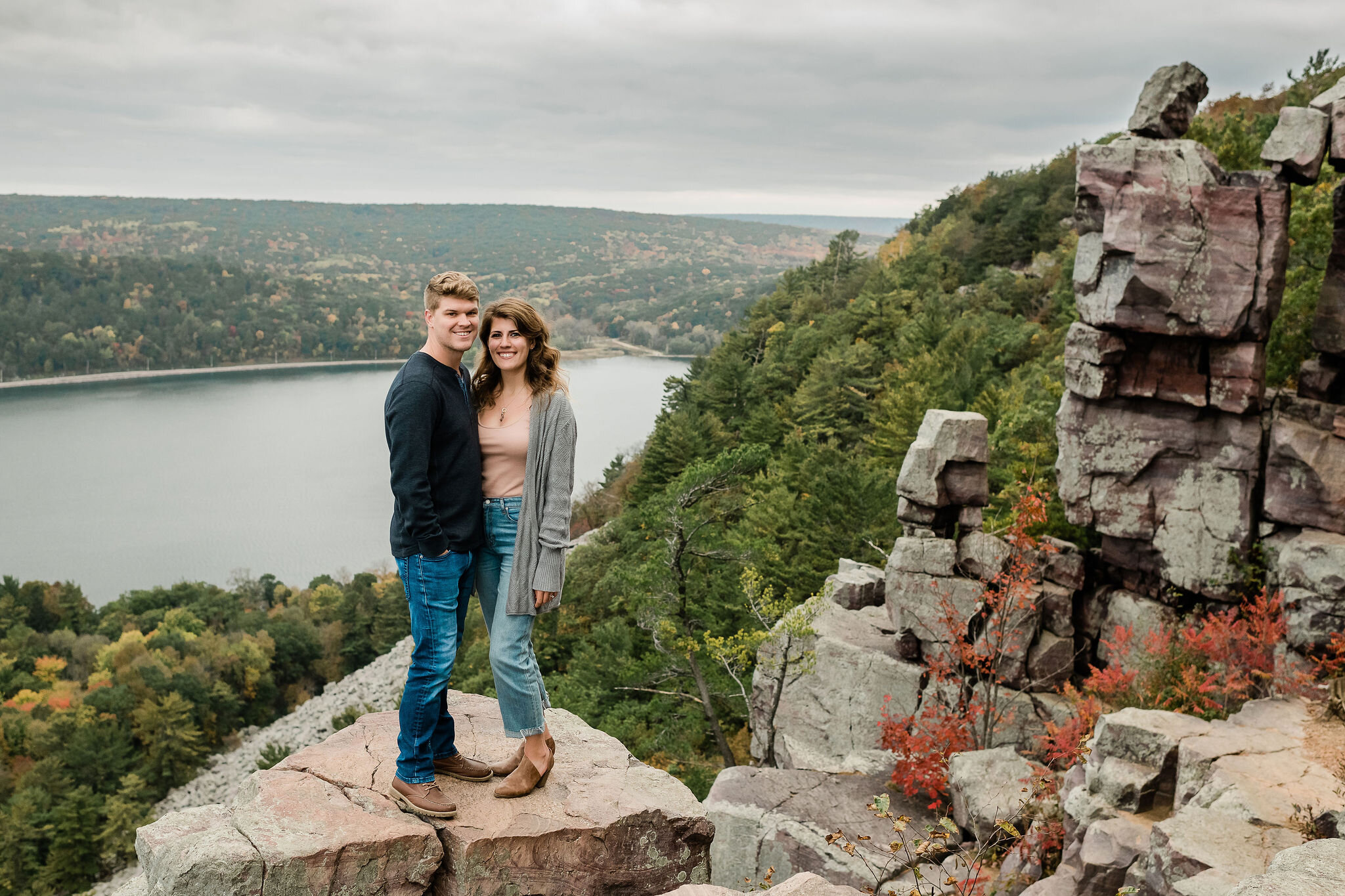 Engaged couple at Devil's Lake State Park in Baraboo, WI