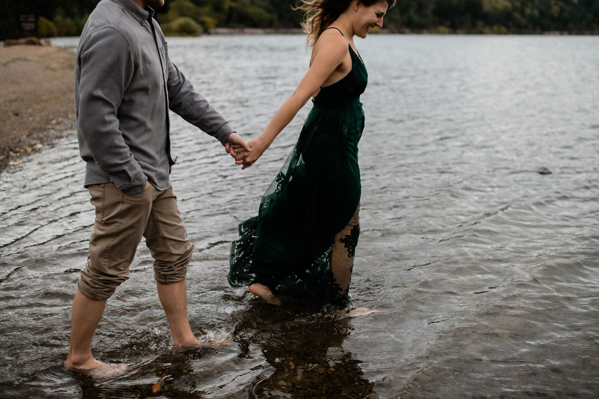 Engaged couple in the water