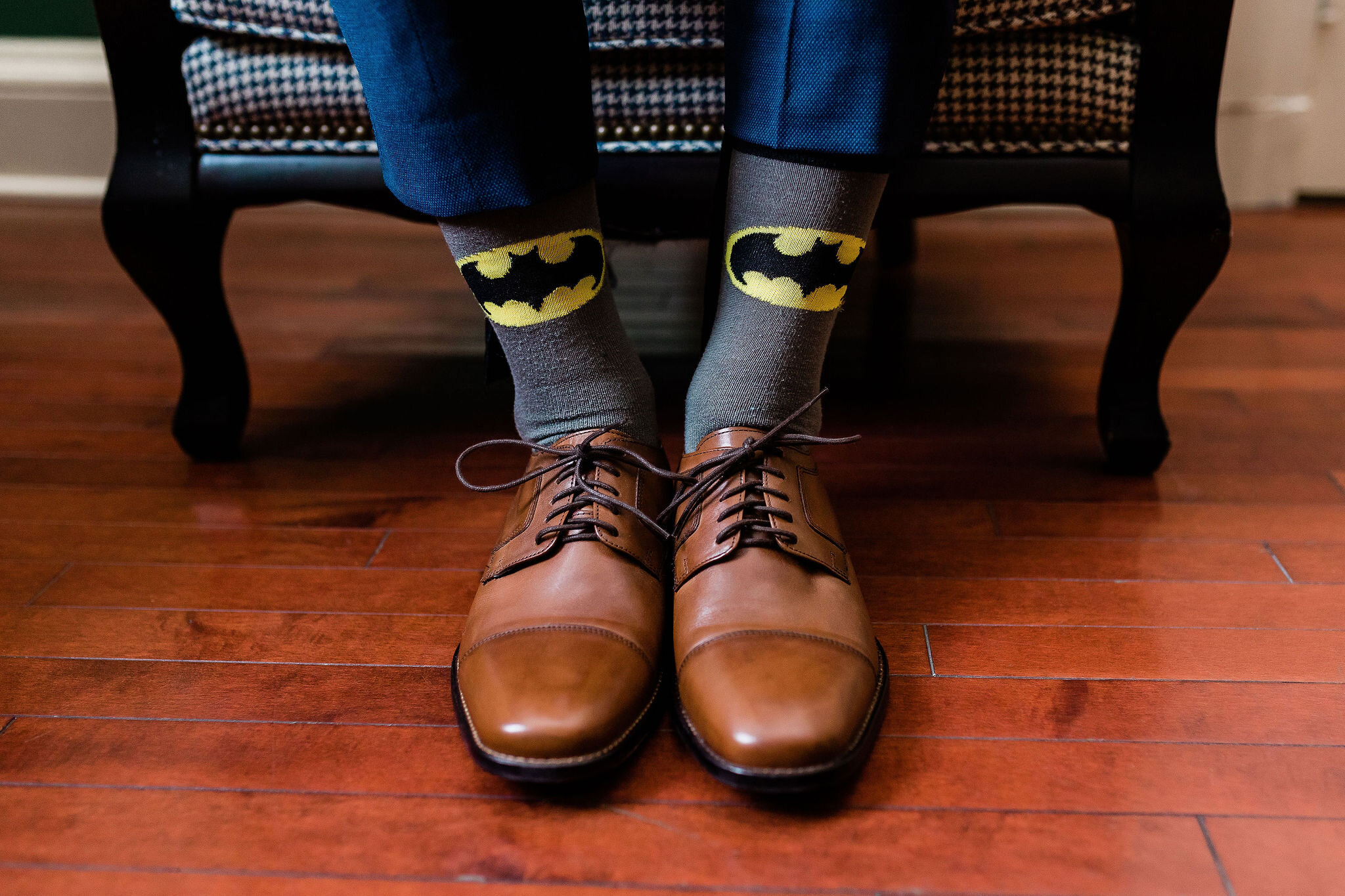Groom's shoes and batman socks