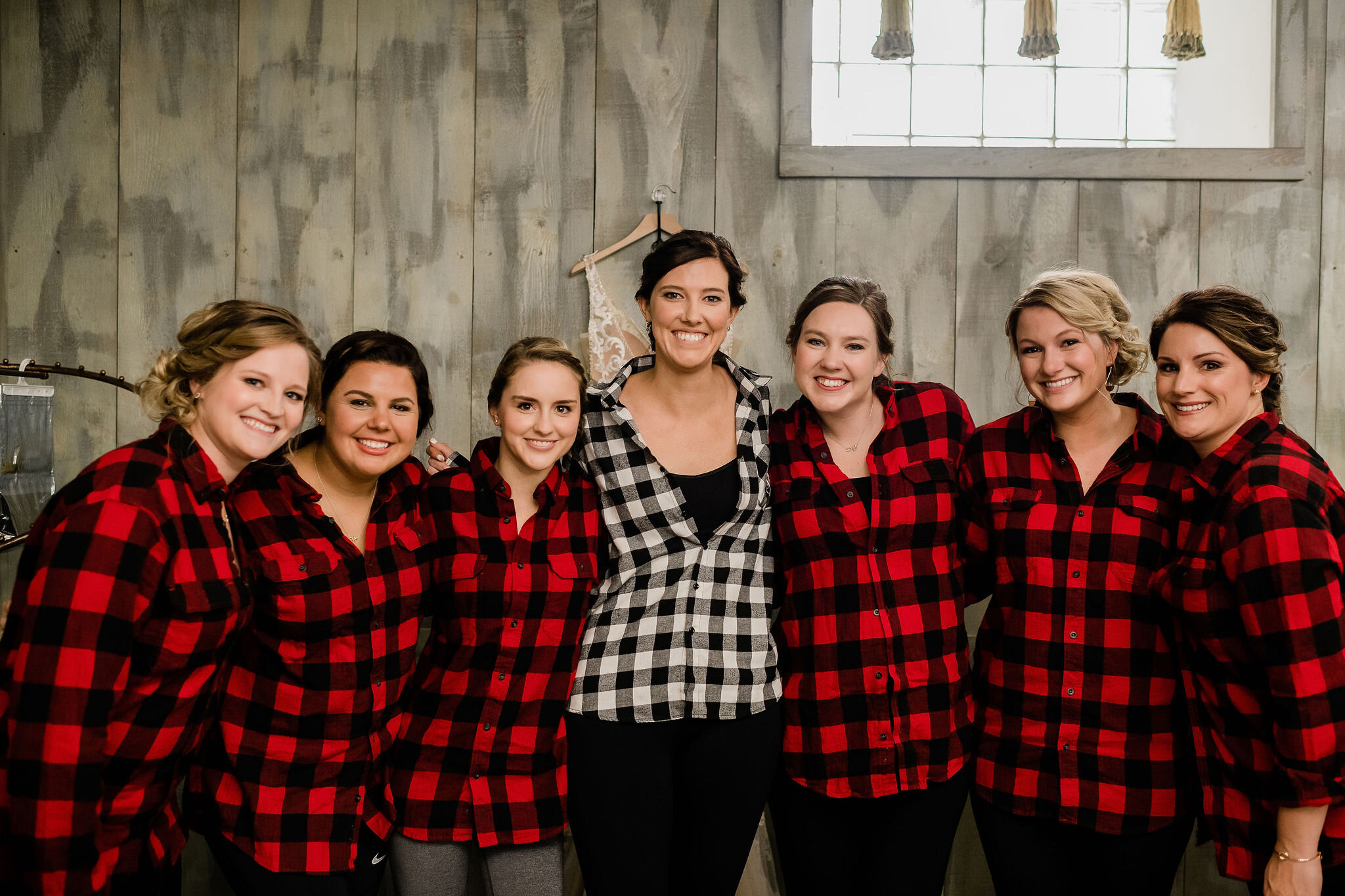 Bride and bridesmaids in flannel