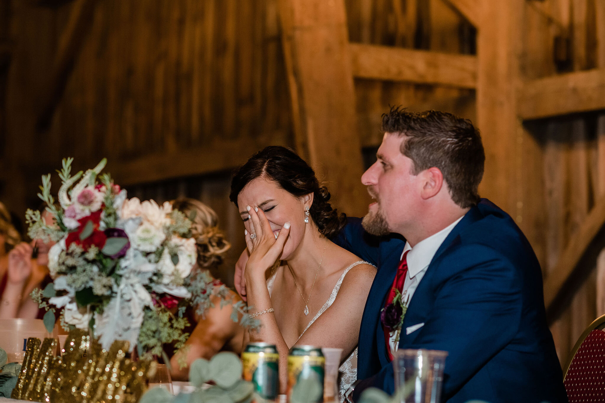 Bride and groom laughing