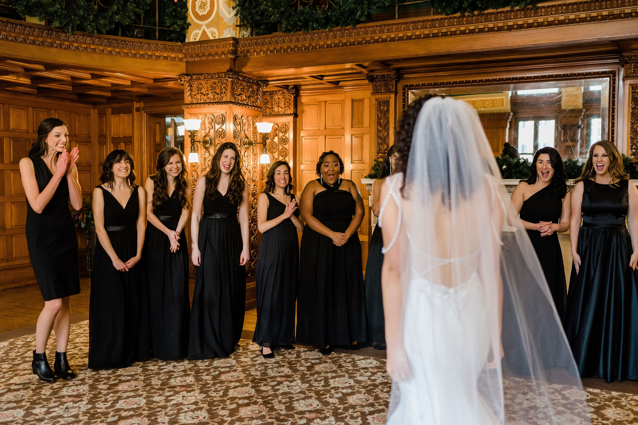 Bride's first look with her bridesmaids
