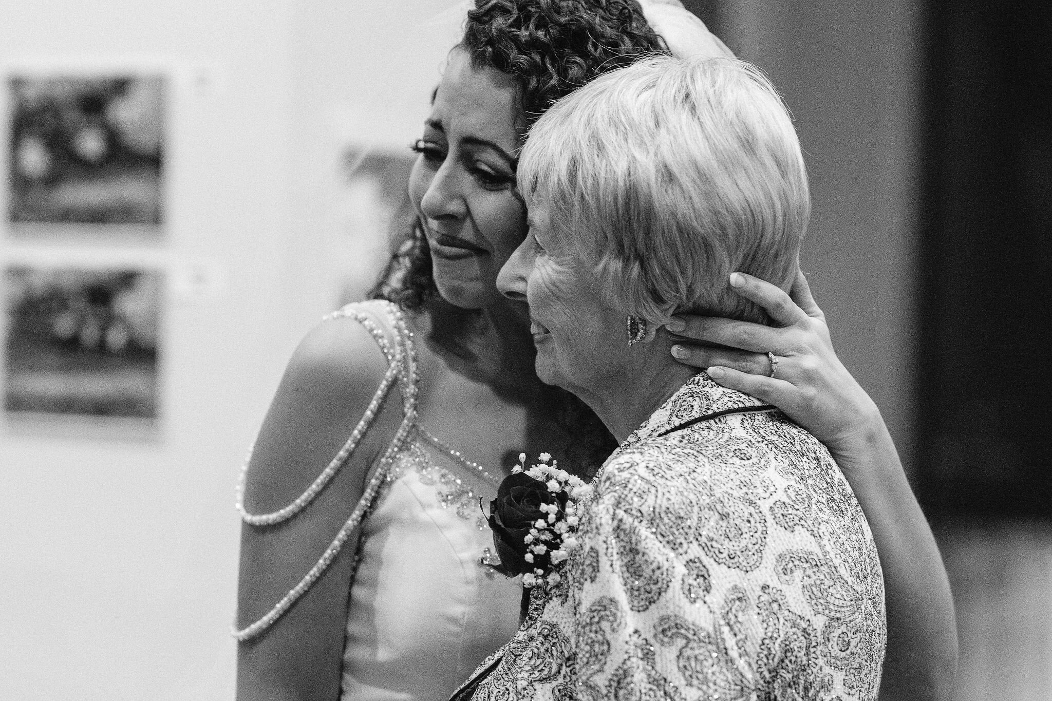 Bride hugging her grandmother
