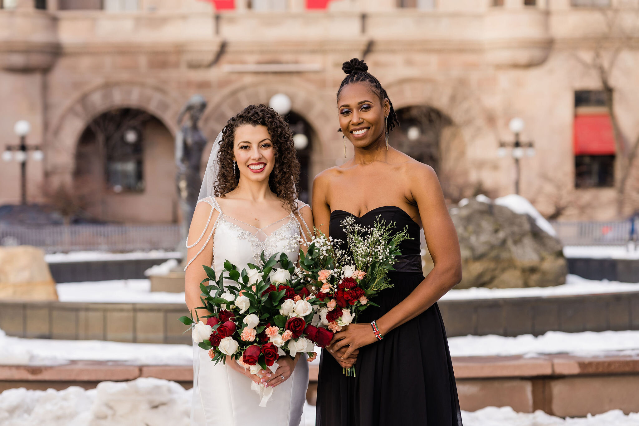 Bride and bridesmaid