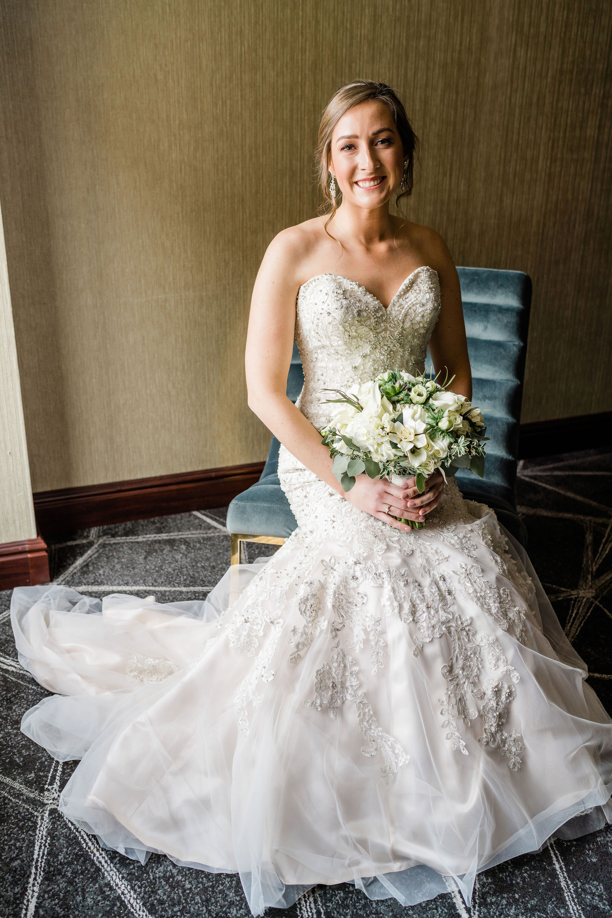 Bride sitting on a chair