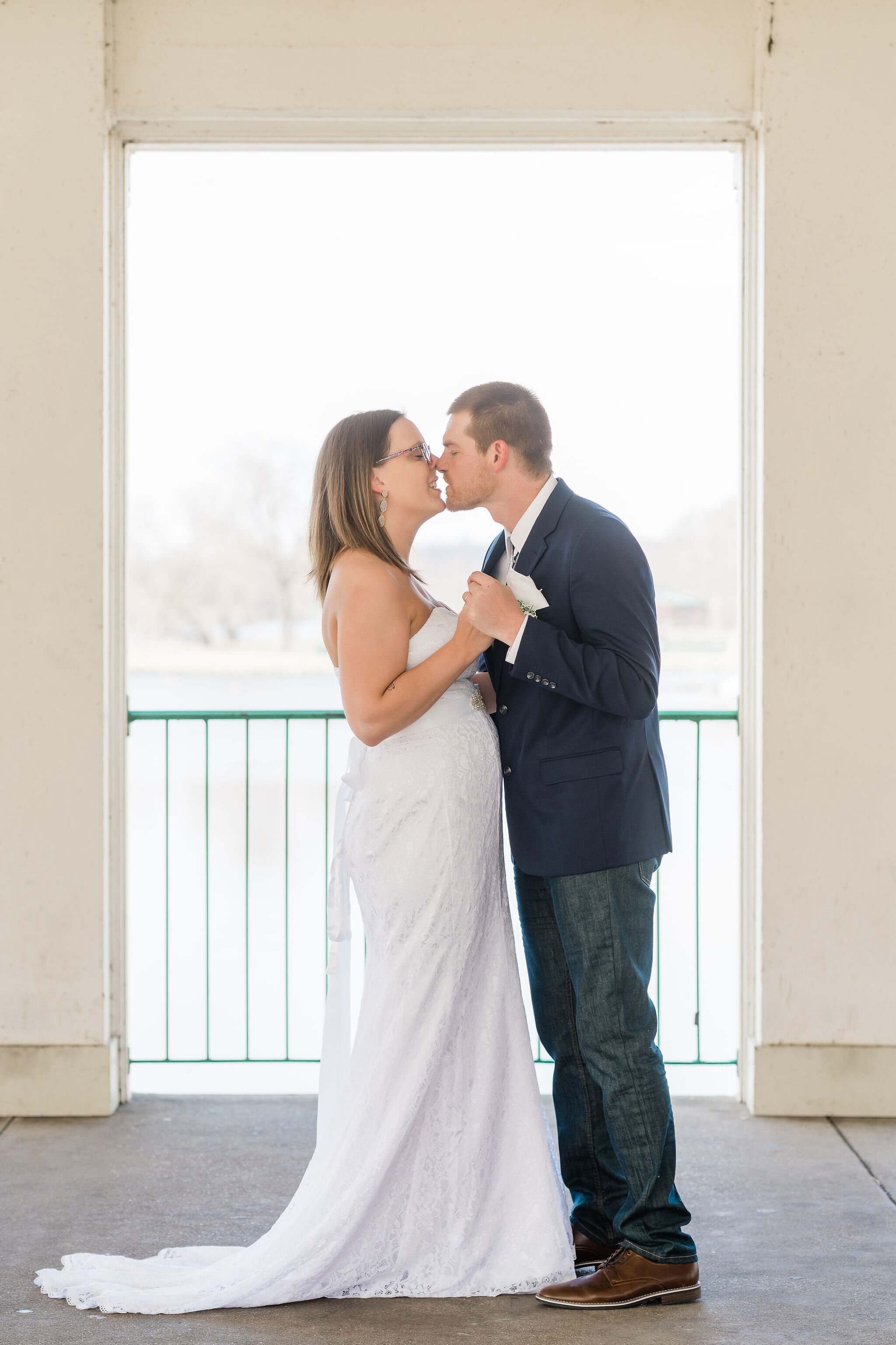 Bride and groom's first kiss