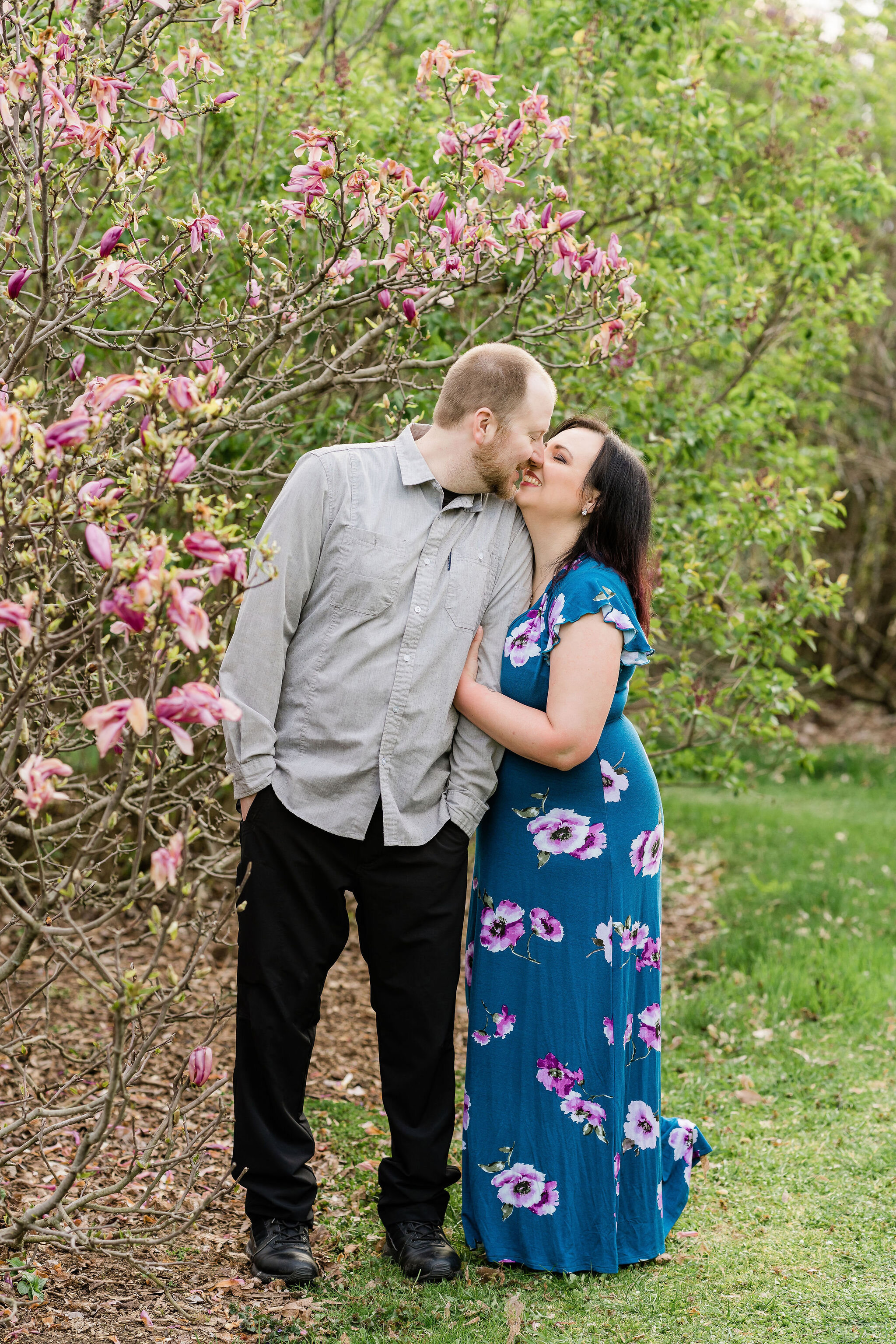 Engaged couple about to kiss