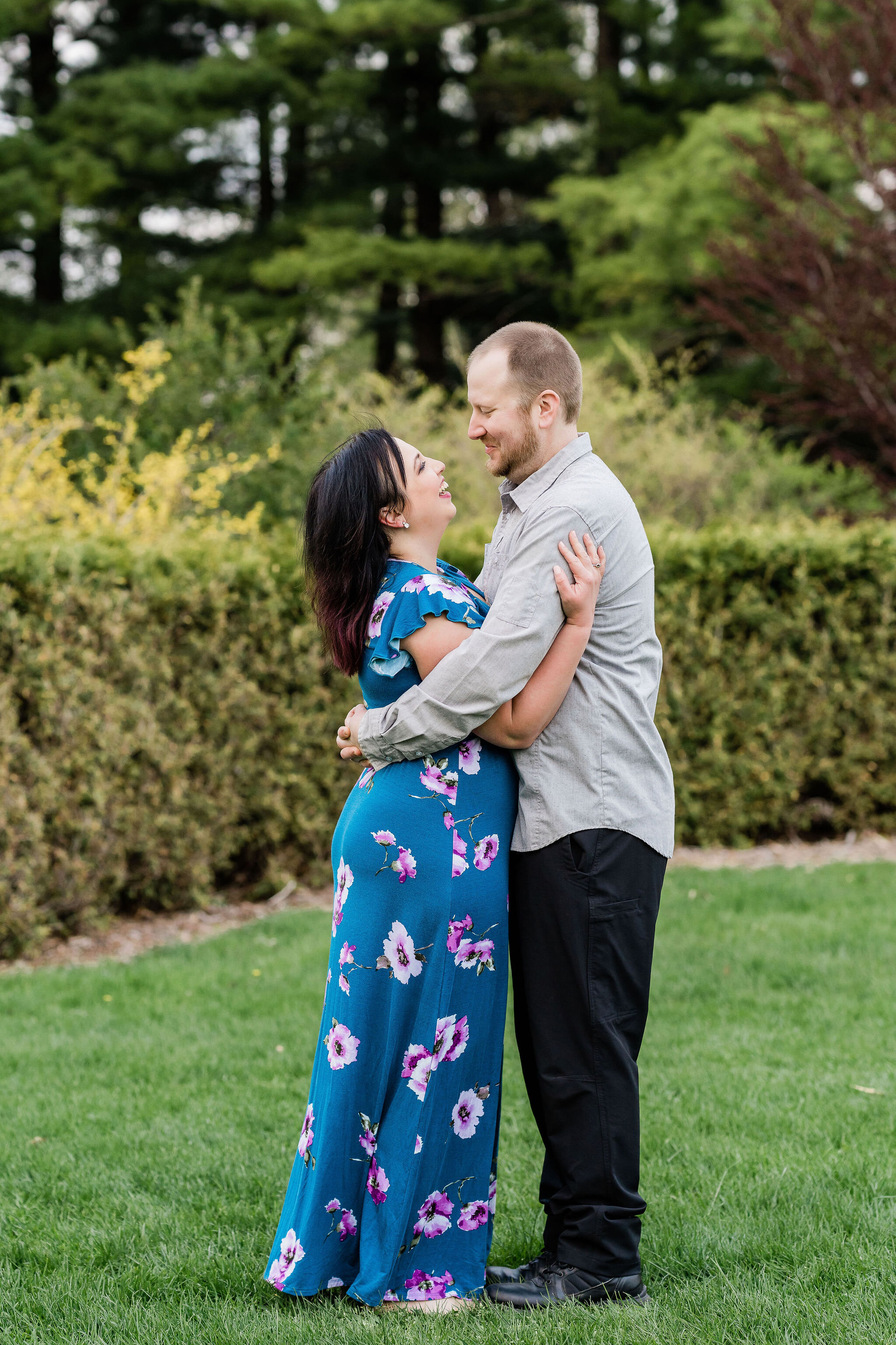 Engaged couple looking at each other