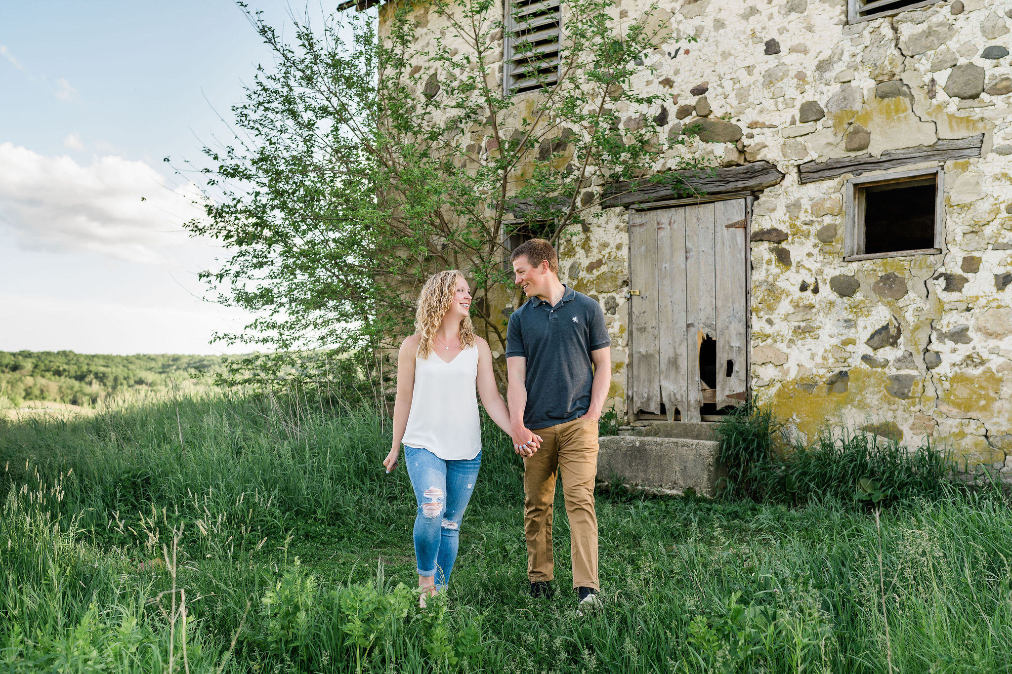 Engaged couple walking