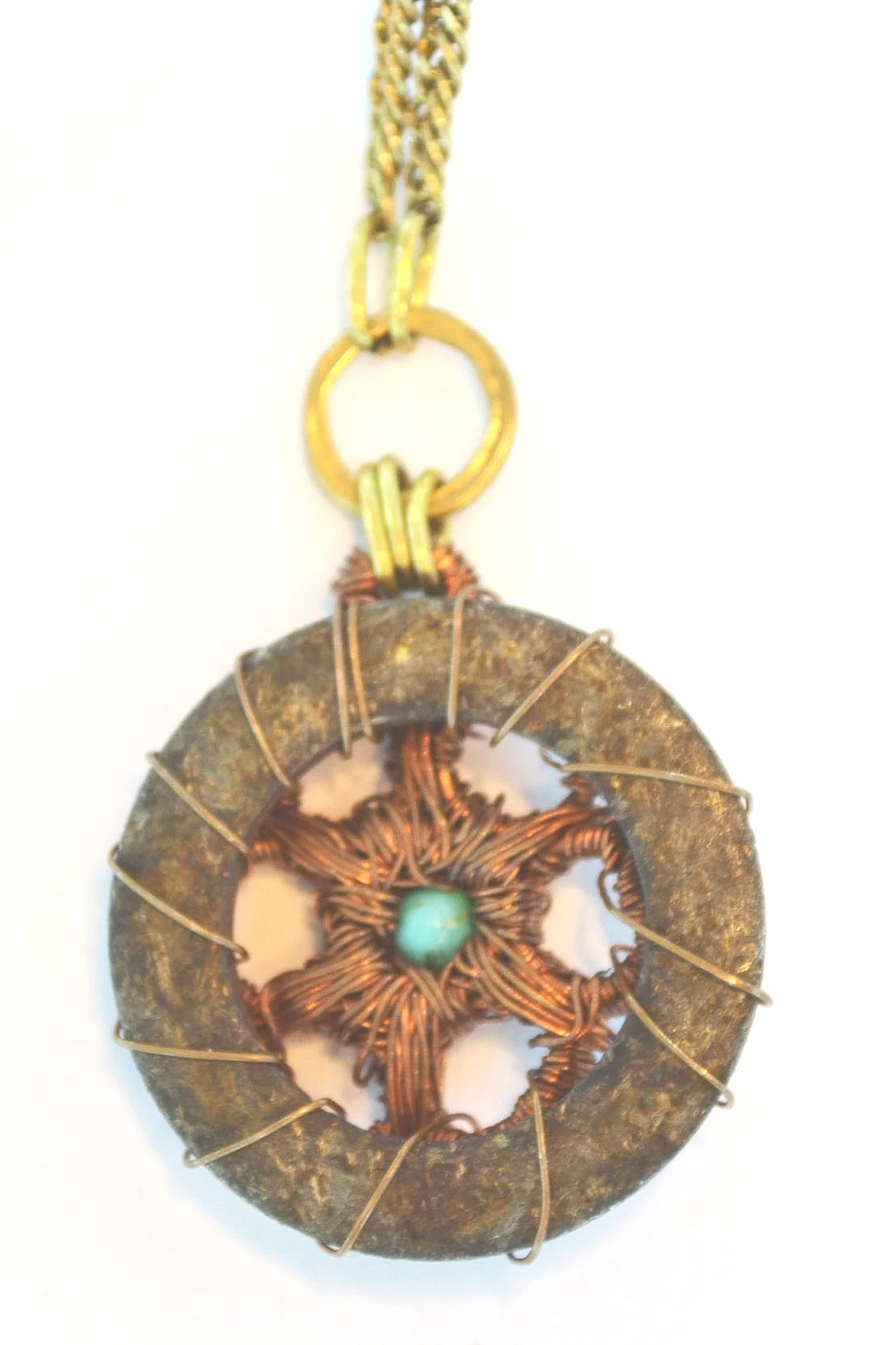 Steel, Copper &amp; Turquoise Flower