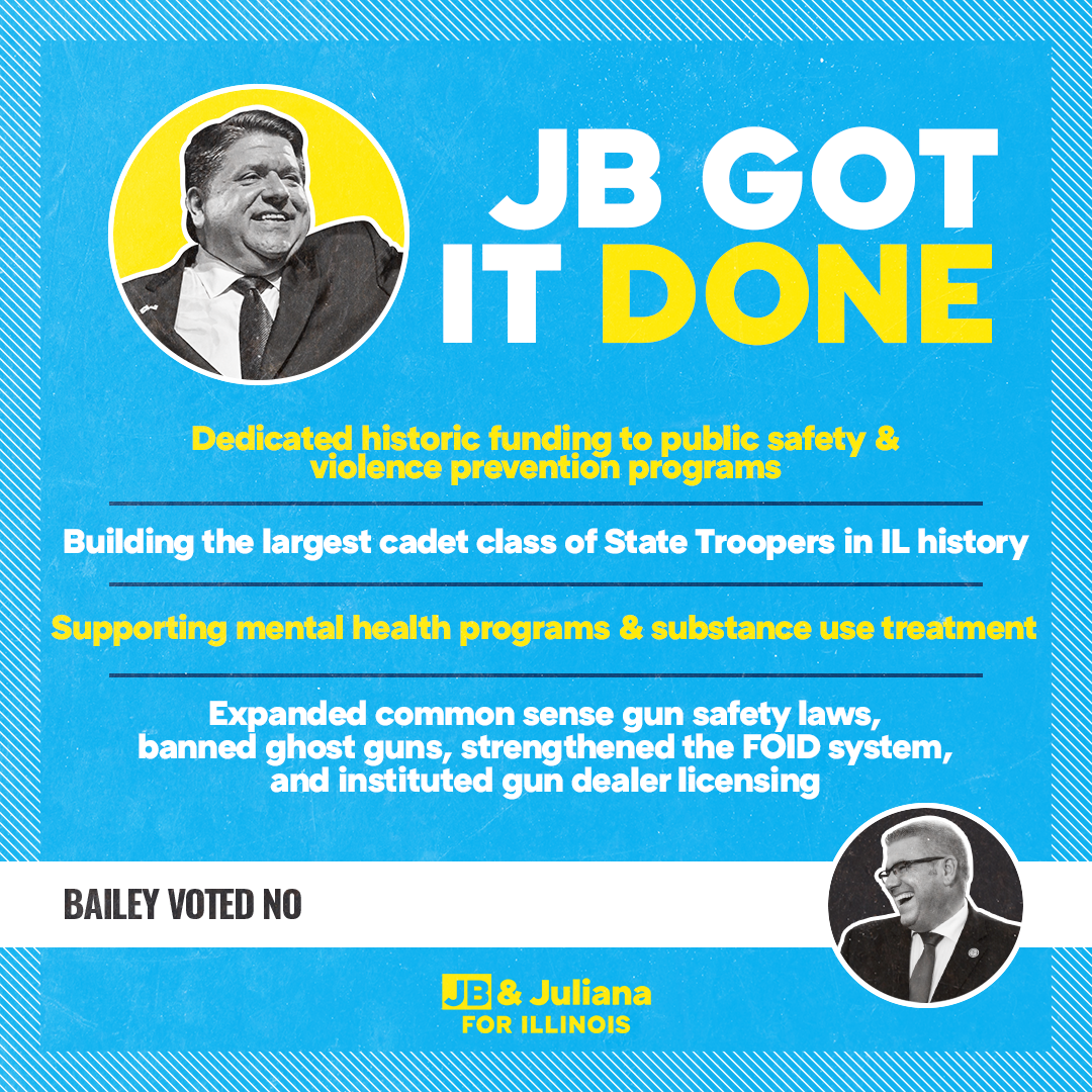 Campaign flyer with a blue background and two black-and-white photos of political candidates, one in the top left corner and one in the bottom right corner. Text highlights accomplishments and voting information, with a focus on JB and Juliana runnin