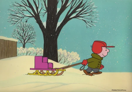 Not Quite Ready for the Bobsled Team, Charlie Brown. Try Show Biz! An Original Production Cel set-up with matching animator's drawing INQUIRE