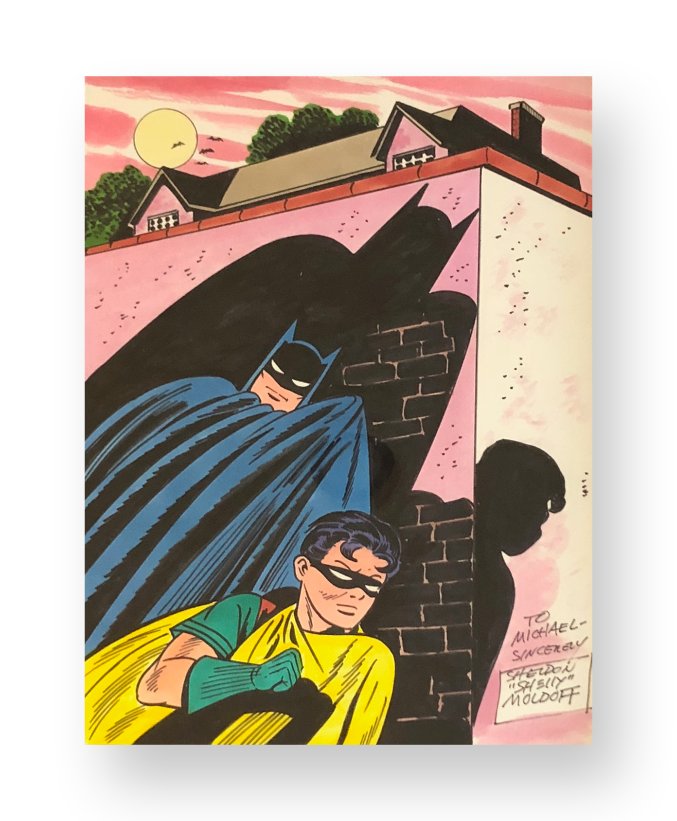 Sheldon Moldoff “Batman and Robin” Original vintage illustration Mixed media on paper 9 x 12 inches Circa 1990’s