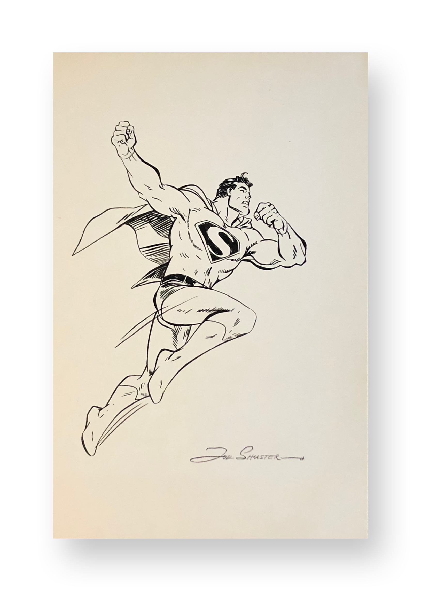 Joe Shuster Superman “Up, Up and Away” Original vintage illustration Ink on paper 8 x 12.25 inches Circa 1970’s
