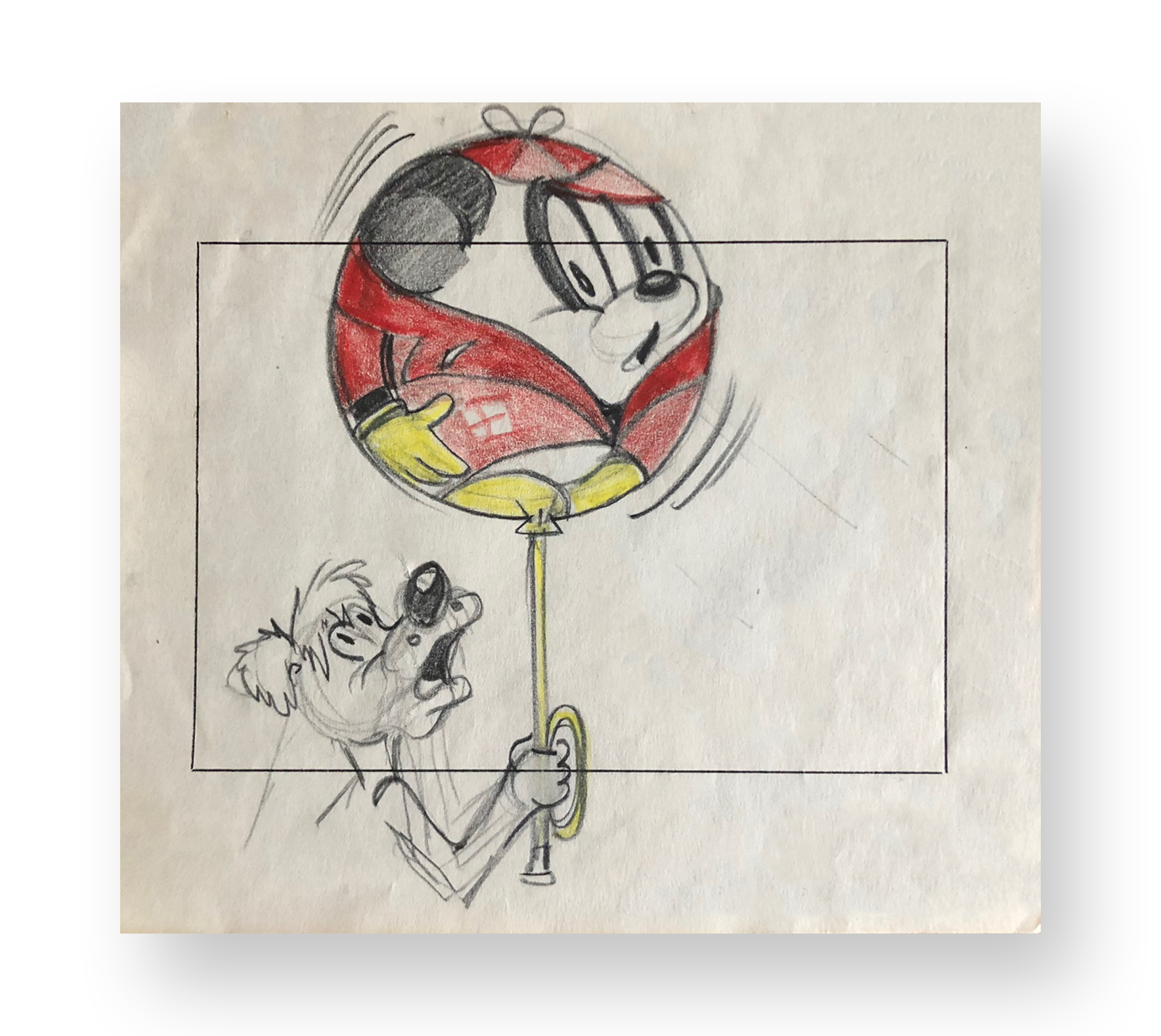 Andy Panda Original studio story board illustration Mixed media on paper 6.25 x 7 inches Walter Lantz Studios Circa 1940’s