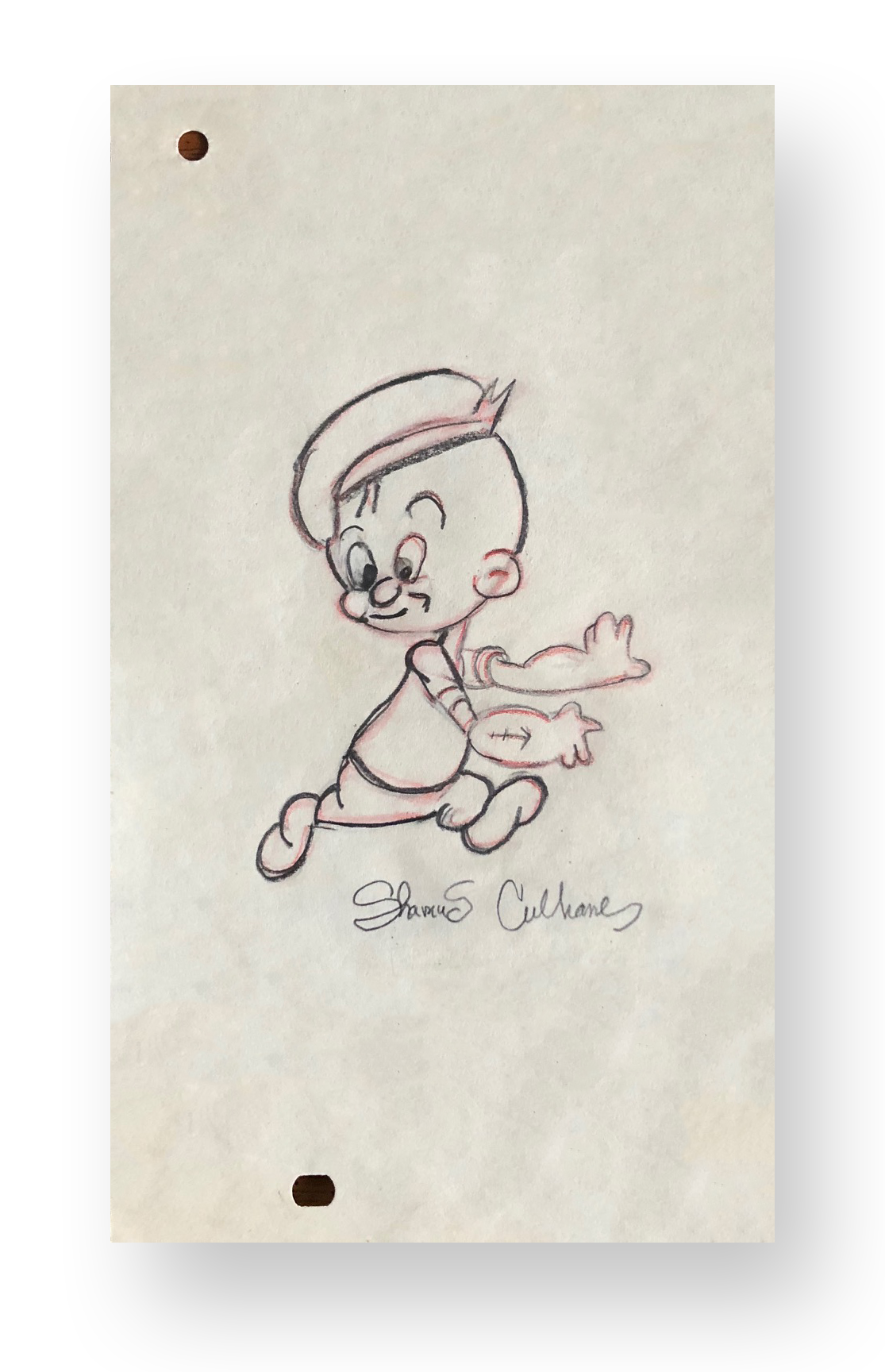 Shamus Culhane Popeye’s Nephew Original Illustration Graphite and color pencil on animation paper 9 x 10.5 inches 1930’s Fleischer Studios