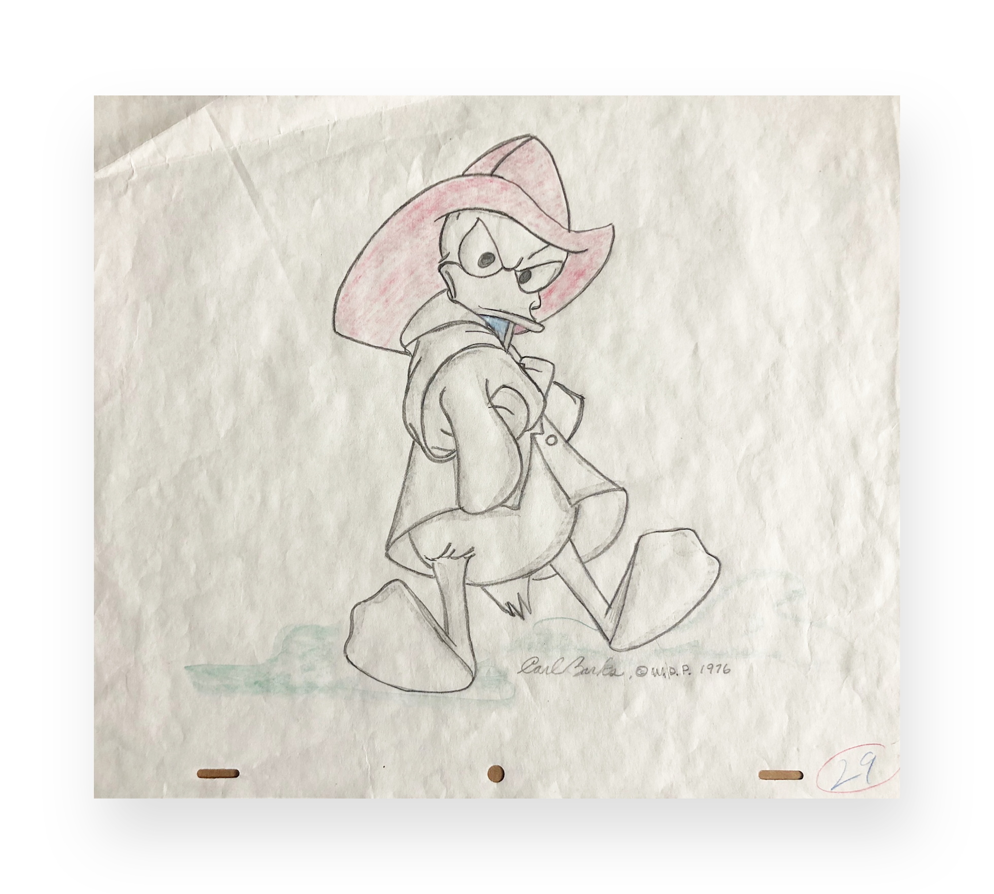 Carl Barks Donald Duck Original animation production drawing Graphite on paper 10.5 x 12 inches 1970’s Walt Disney Studios