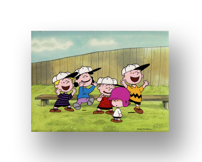 Charlie Brown, Linus, Schroder, Lucy, and Leland From "It's Spring Training, Charlie Brown" Original Production Cel SetUp with Animators Original Production drawing(s) detailed with scene‚ and color call-outs INQUIRE