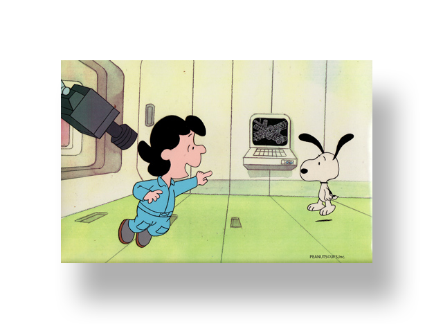 Lucy and Snoopy in “THIS IS AMERICA: THE NASA Space Station” An original production cel set-up with matching animator's drawing(s) INQUIRE