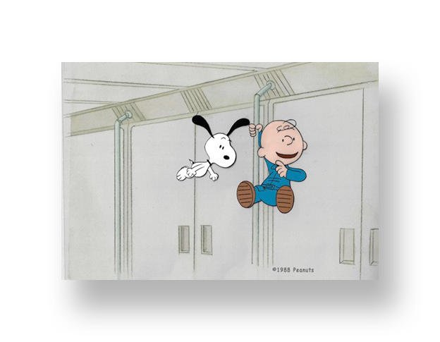 Snoopy and Charlie Brown in “THIS IS AMERICA: THE NASA Space Station” An original production cel set-up with matching animator's drawing(s) SOLD