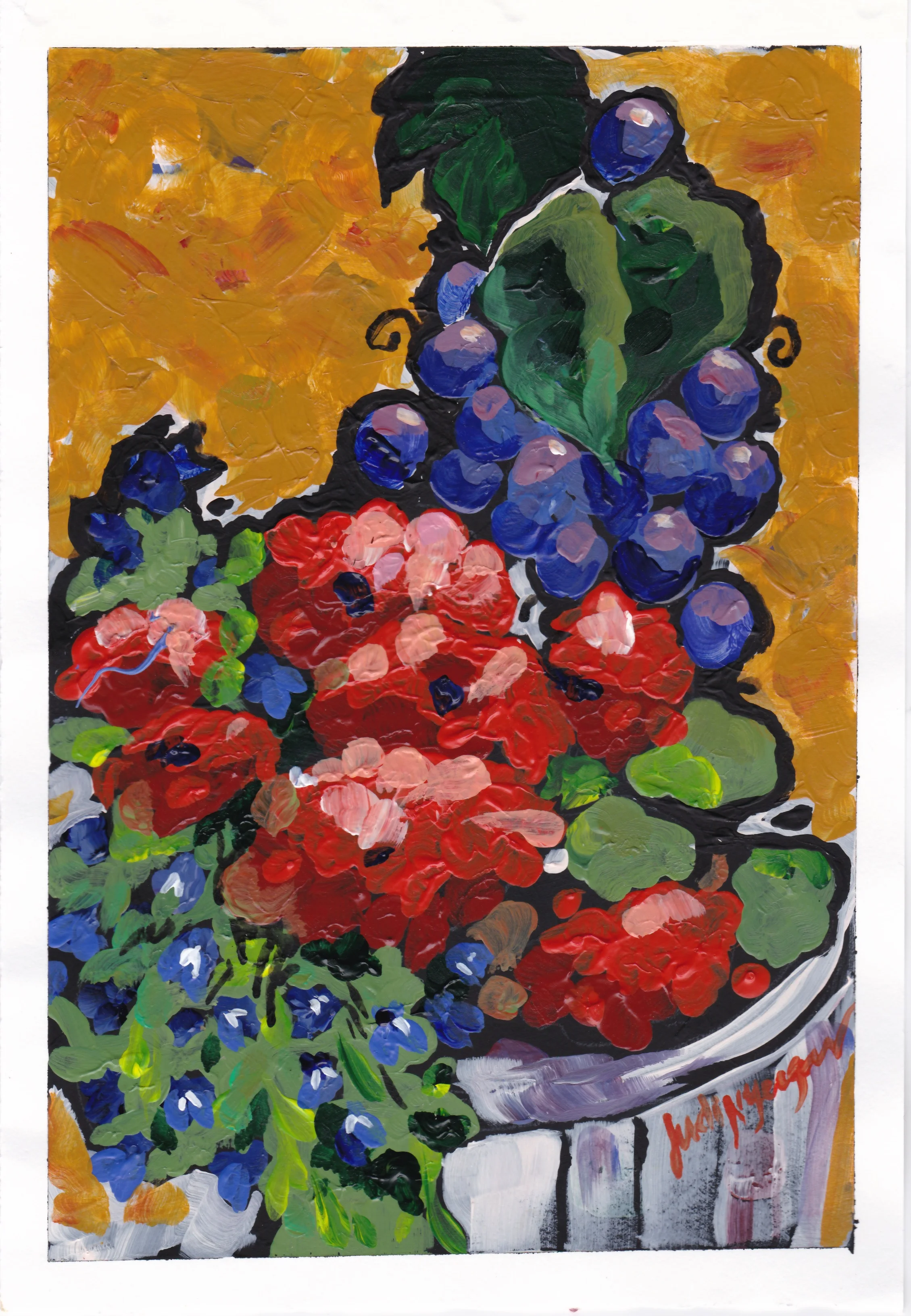 Geraniums, Lobelia and Imaginary Grapes at Dancing Fish Winery