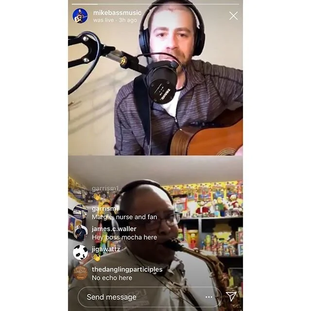 @mikebassmusic & @james.c.waller tested out IG Live earlier and we’re in the middle of figuring out ways to do virtual shows as a full band — in the meantime, you can check out this mini show in @mikebassmusic’s Instagram storie