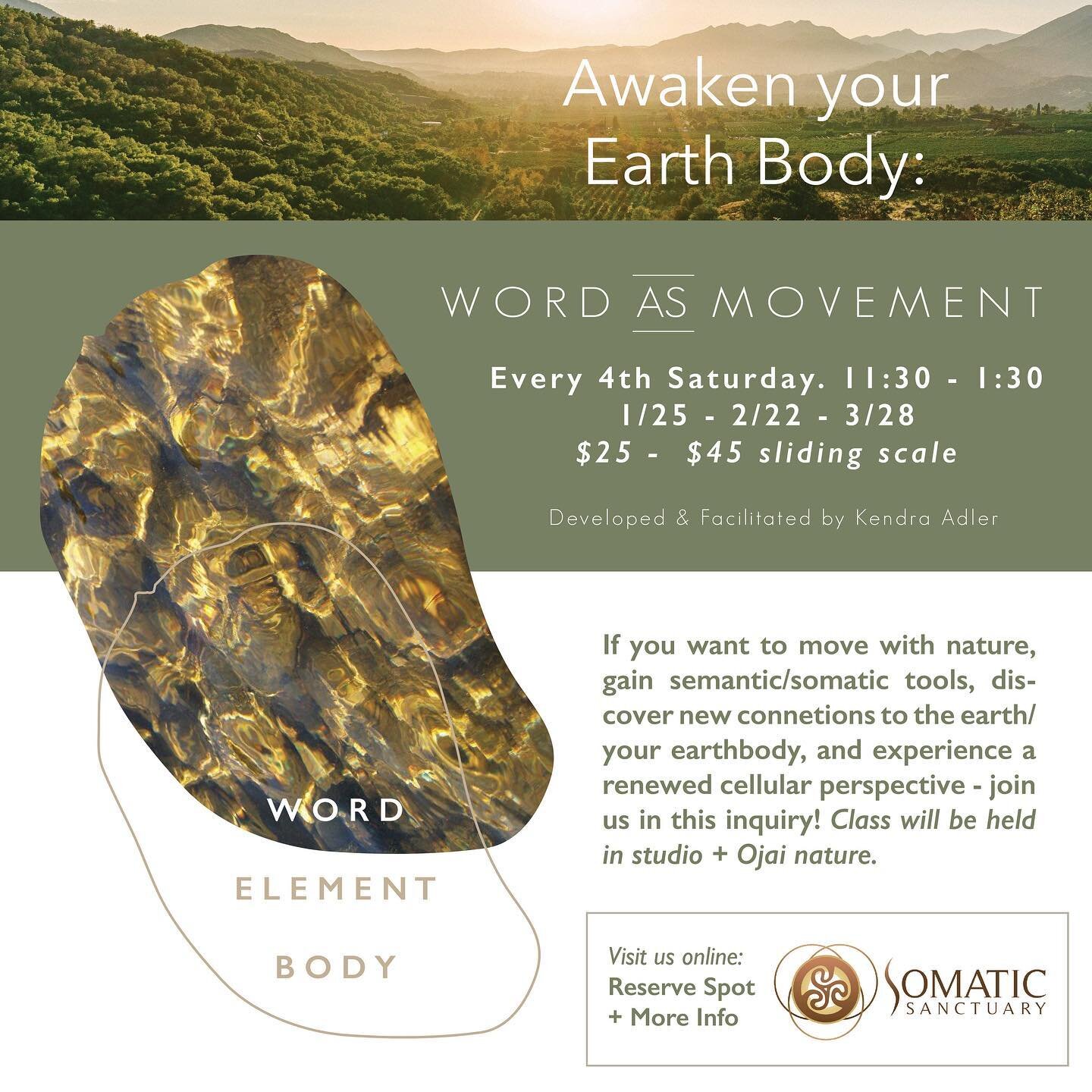 This Saturday, on the Lunar New Year - New Moon 1/25, the nature of Ojai will support our inquiry! We will gather together, investigating our body intelligence - as we uncover this new community, exploring Genius + Ecology
Let us move together - to s