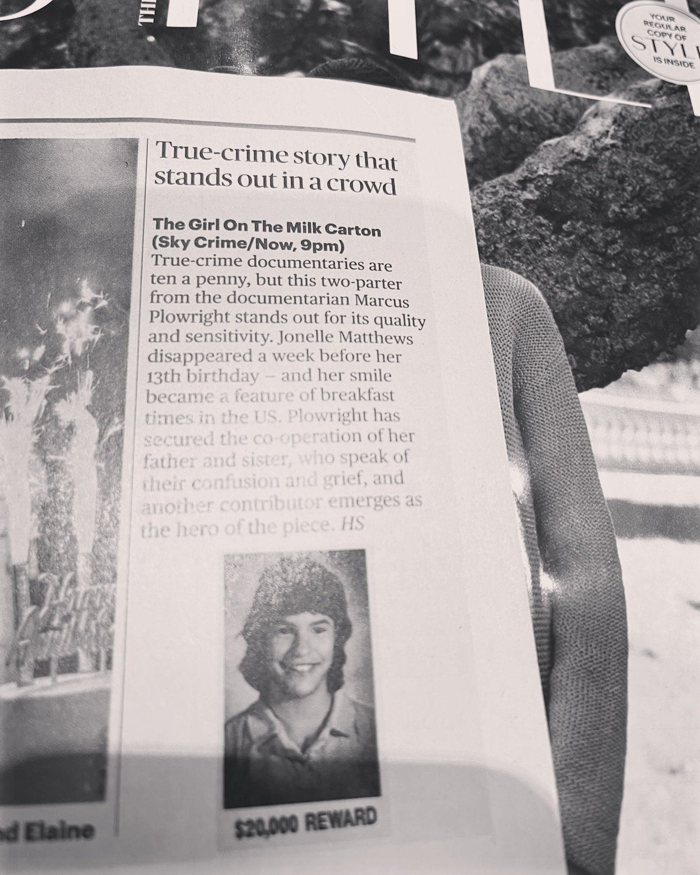 &ldquo;True-crime story that stands out in a crowd&rdquo;. Lovely words about #theGirlonTheMilkCarton from the @sundaytimes @thetimes @theststyle today. Airing tonight, 9pm on @skycrimeuk @skytv and available on @nowtv #documentary #truecrime