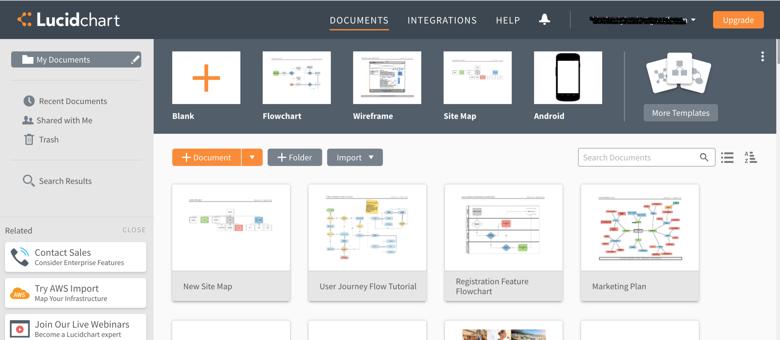 My lucidChart homepage.