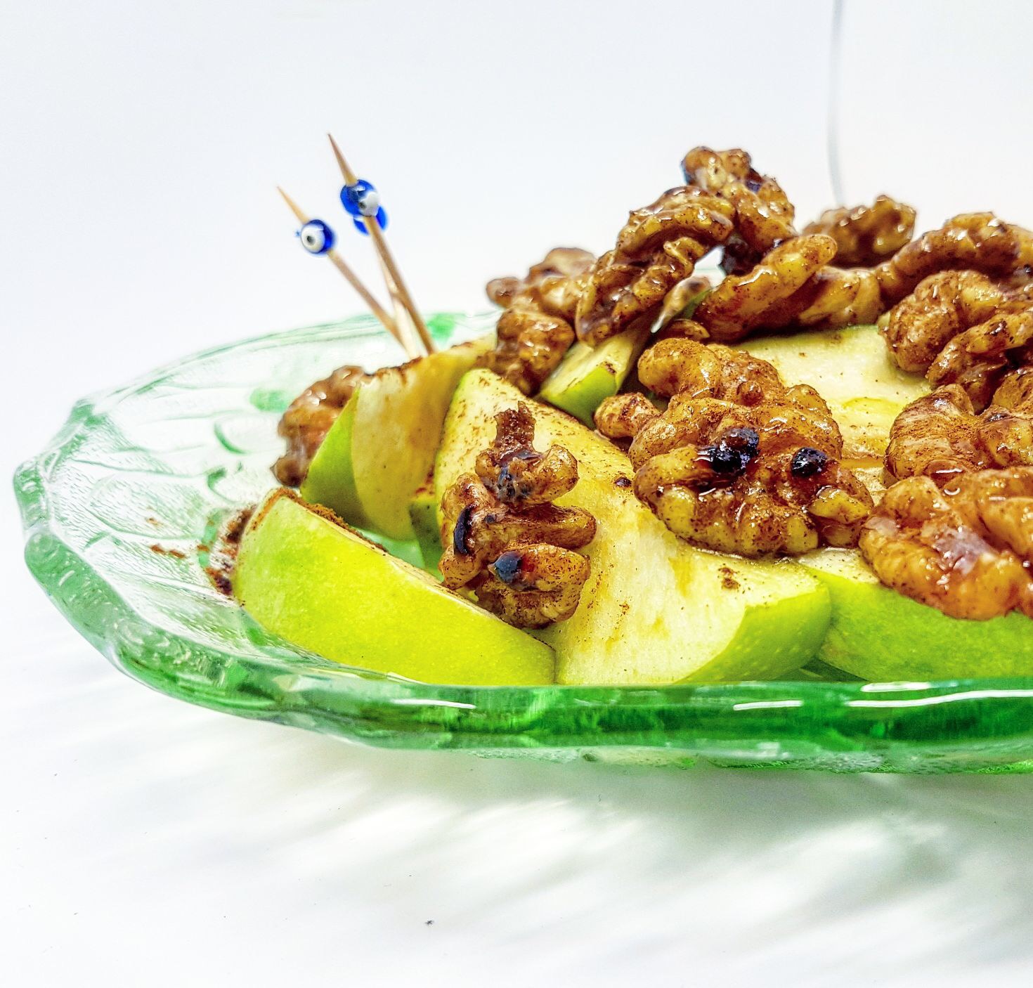 Apple and walnut salad with maple syrup and cinnamon dressing