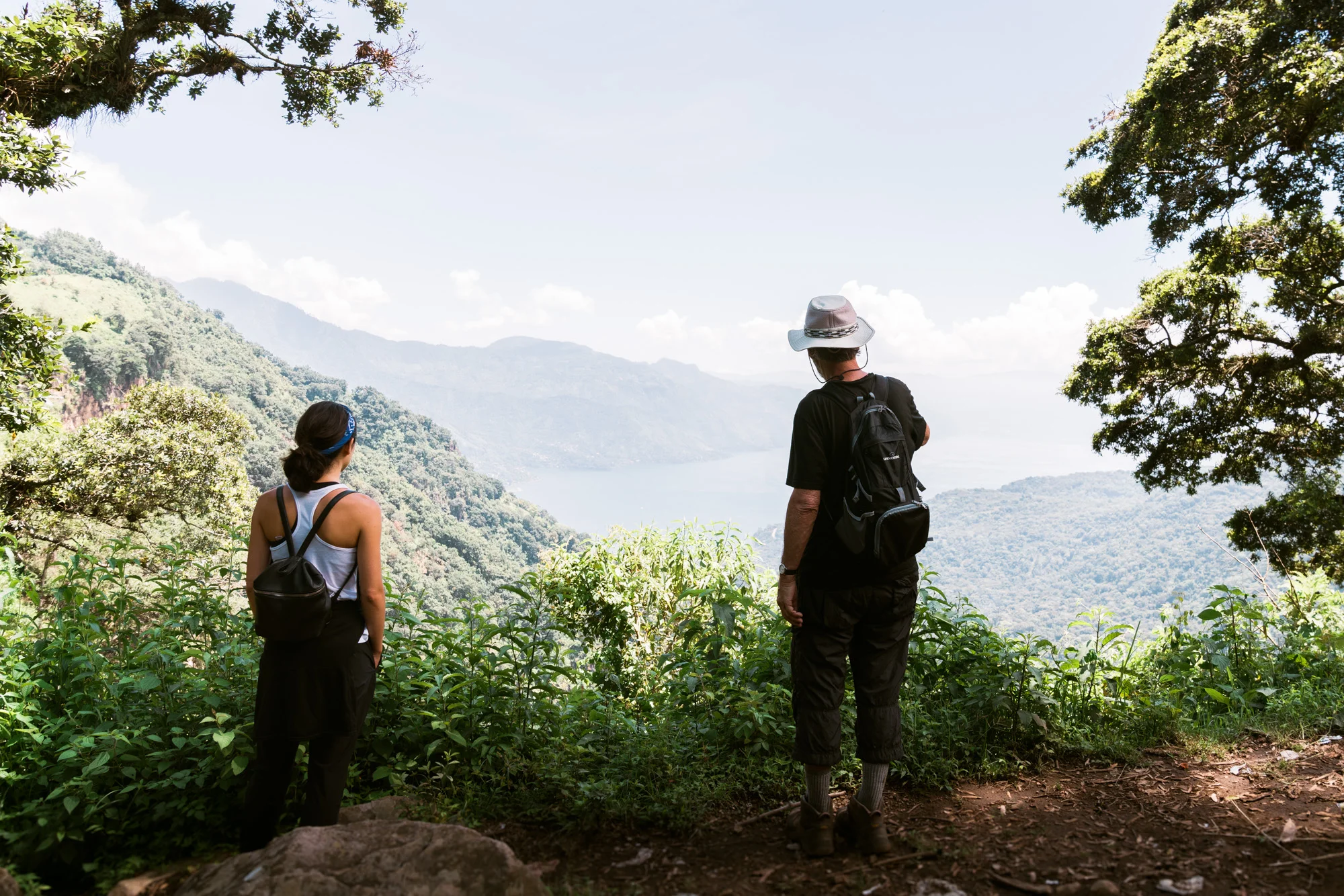 2 people hiking at lake atitlan