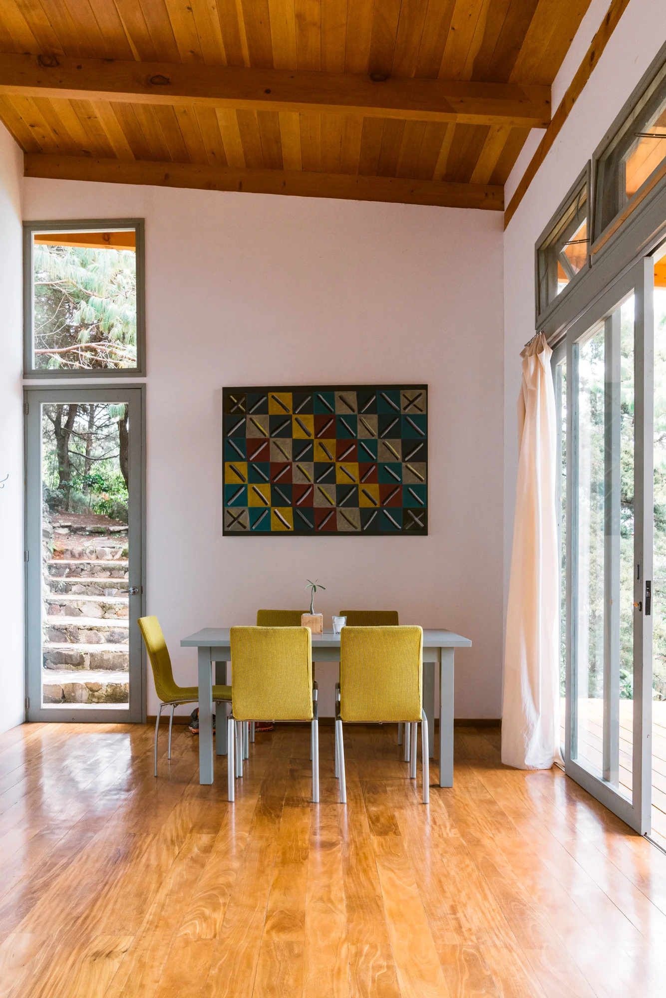 Door to the patio looking over the lake at Adobe Airbnb in Jaibalito at lake atitlan