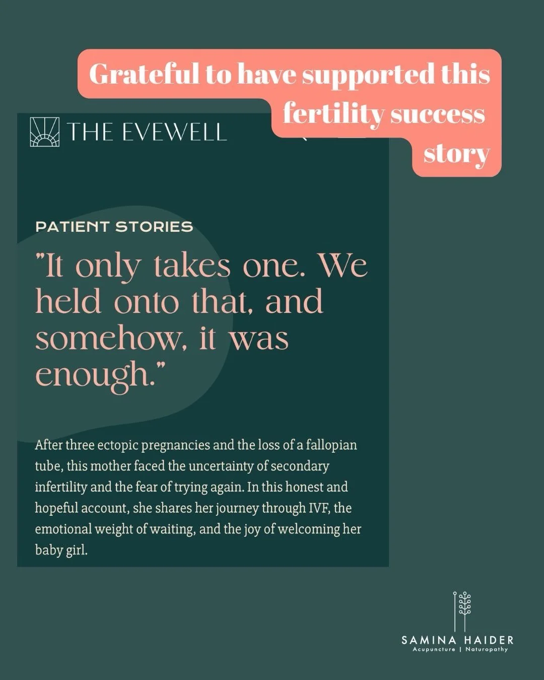 ✨Real women, Real stories.✨

My patient had suffered multiple ectopic pregnancy losses, before reaching out to me. We worked together every week, for 3 months supporting her physical and emotional recovery, uncovering and addressing some key health i