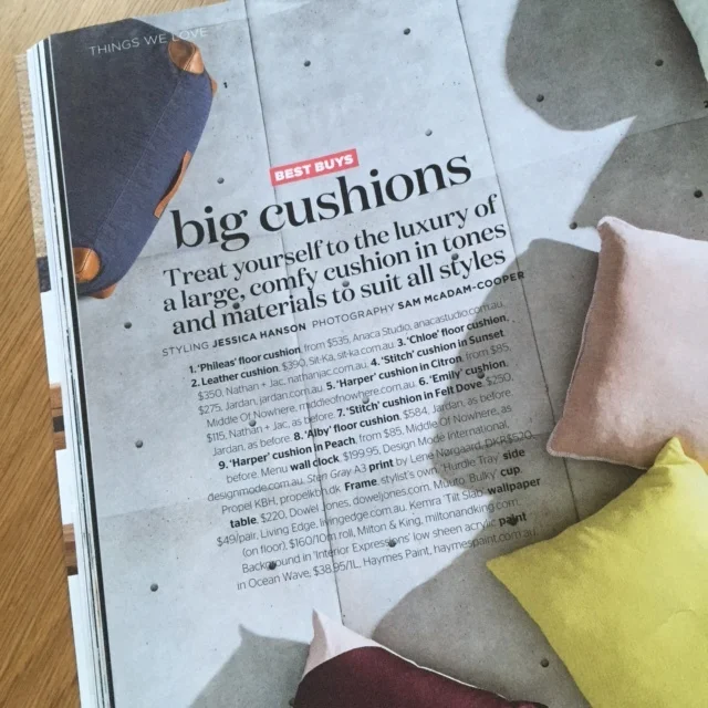 August 2015 - Inside Out "Best buy - Big Cushions" Phileas floor cushion in Blue linen (top left) - Online version here